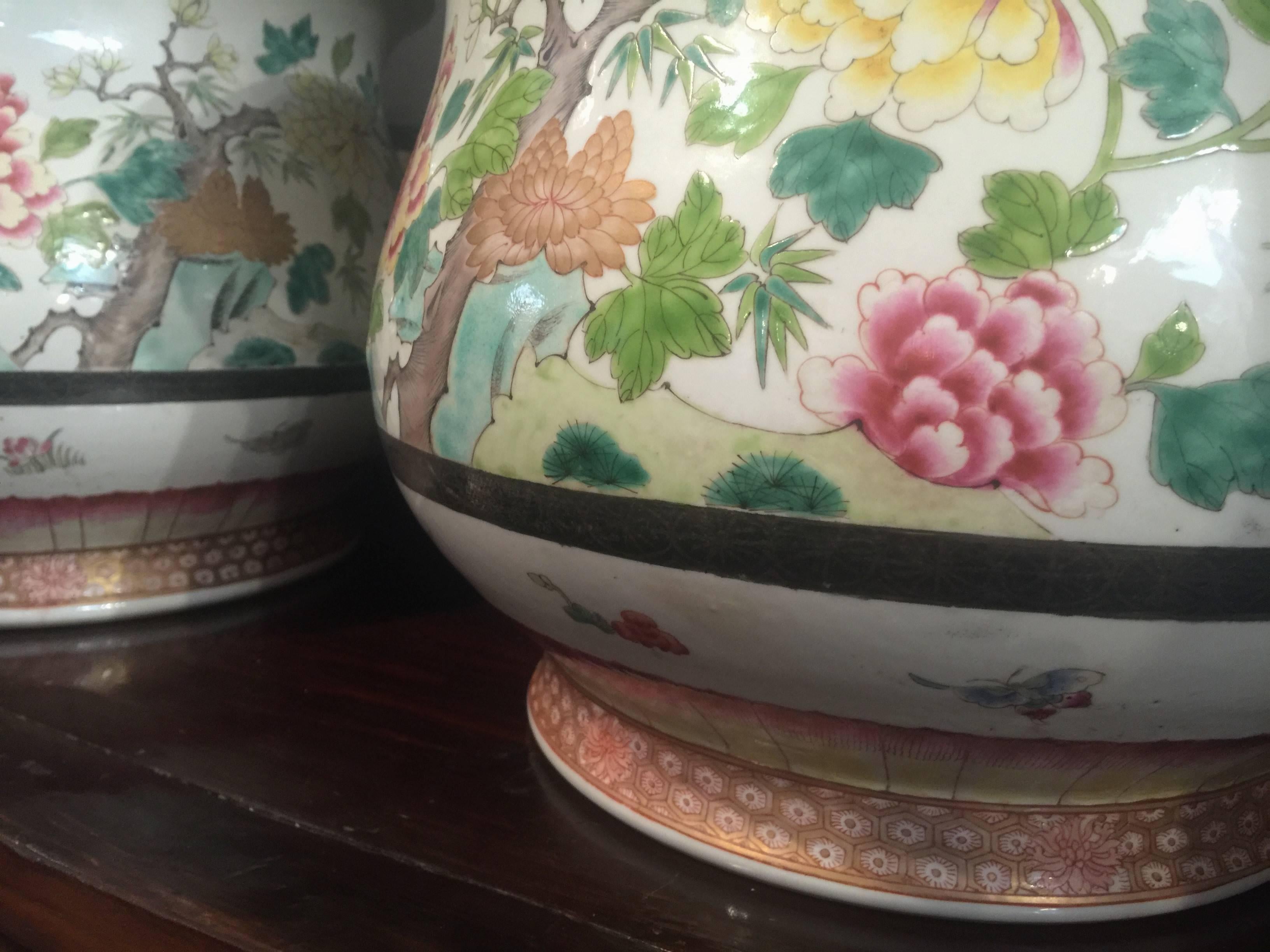 Chinese Export Pair of Chinese Famille Rose Cachepots