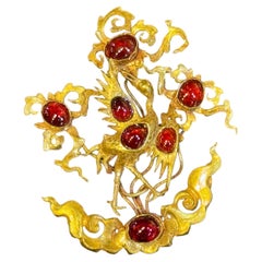 Coppia di ornamenti per capelli in oro e spinello della dinastia Ming cinese, XVII secolo