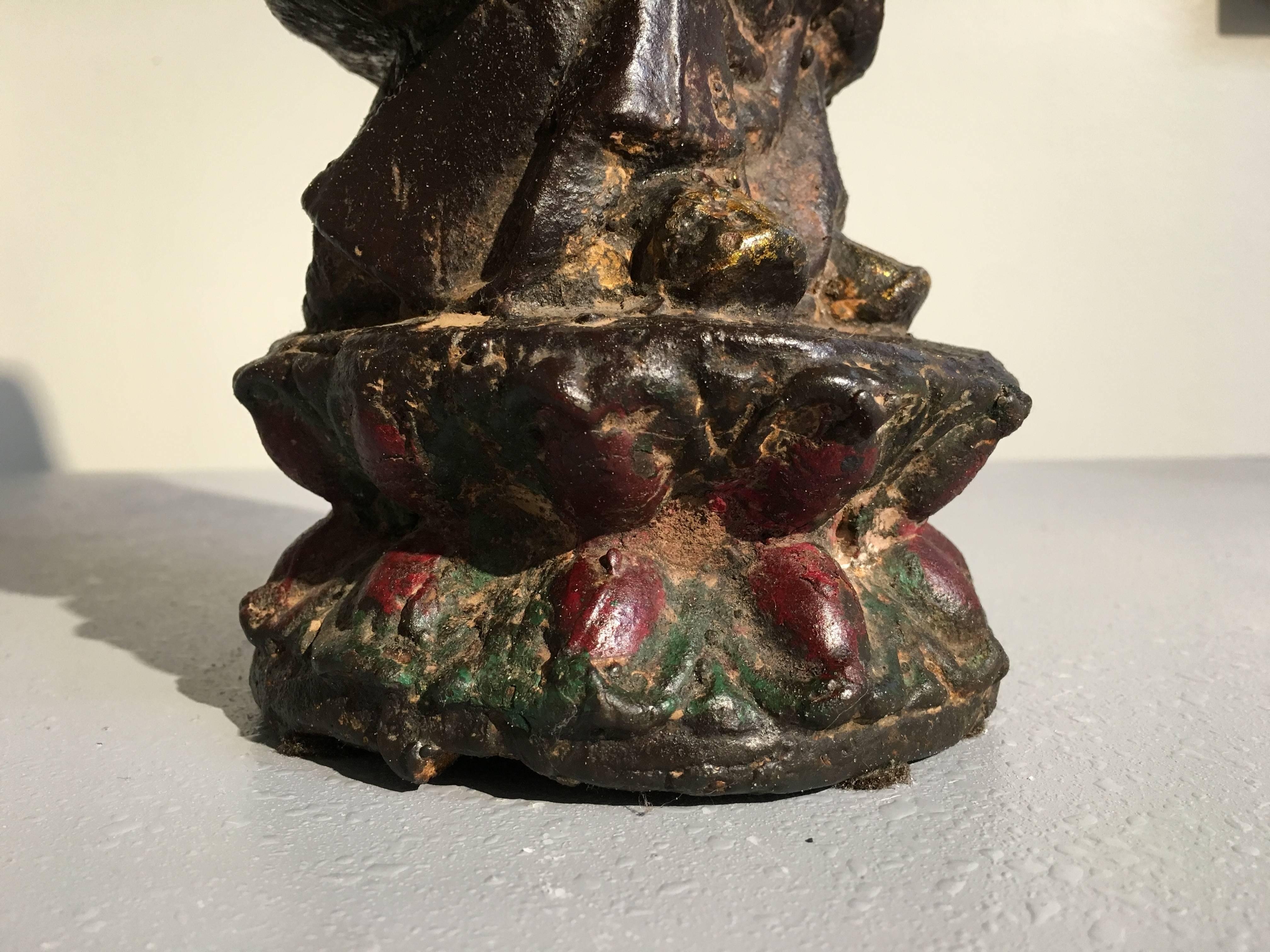 Ming Dynasty Polychrome Lacquer and Gilt Iron Figure of Ananda For Sale 1