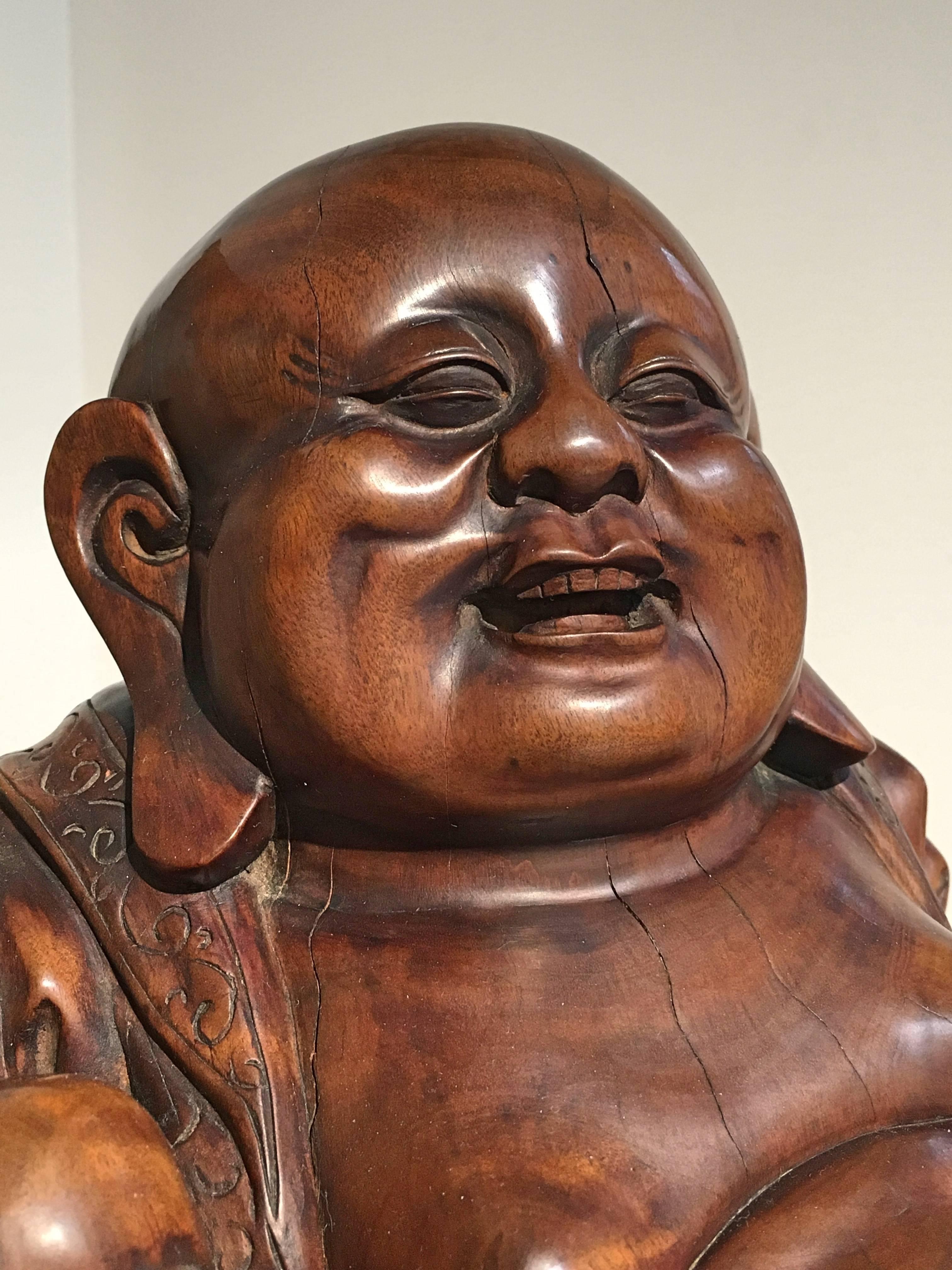 Chinese Carved Hardwood Figure of Budai, Qing Dynasty, Mid 19th Century, China 1