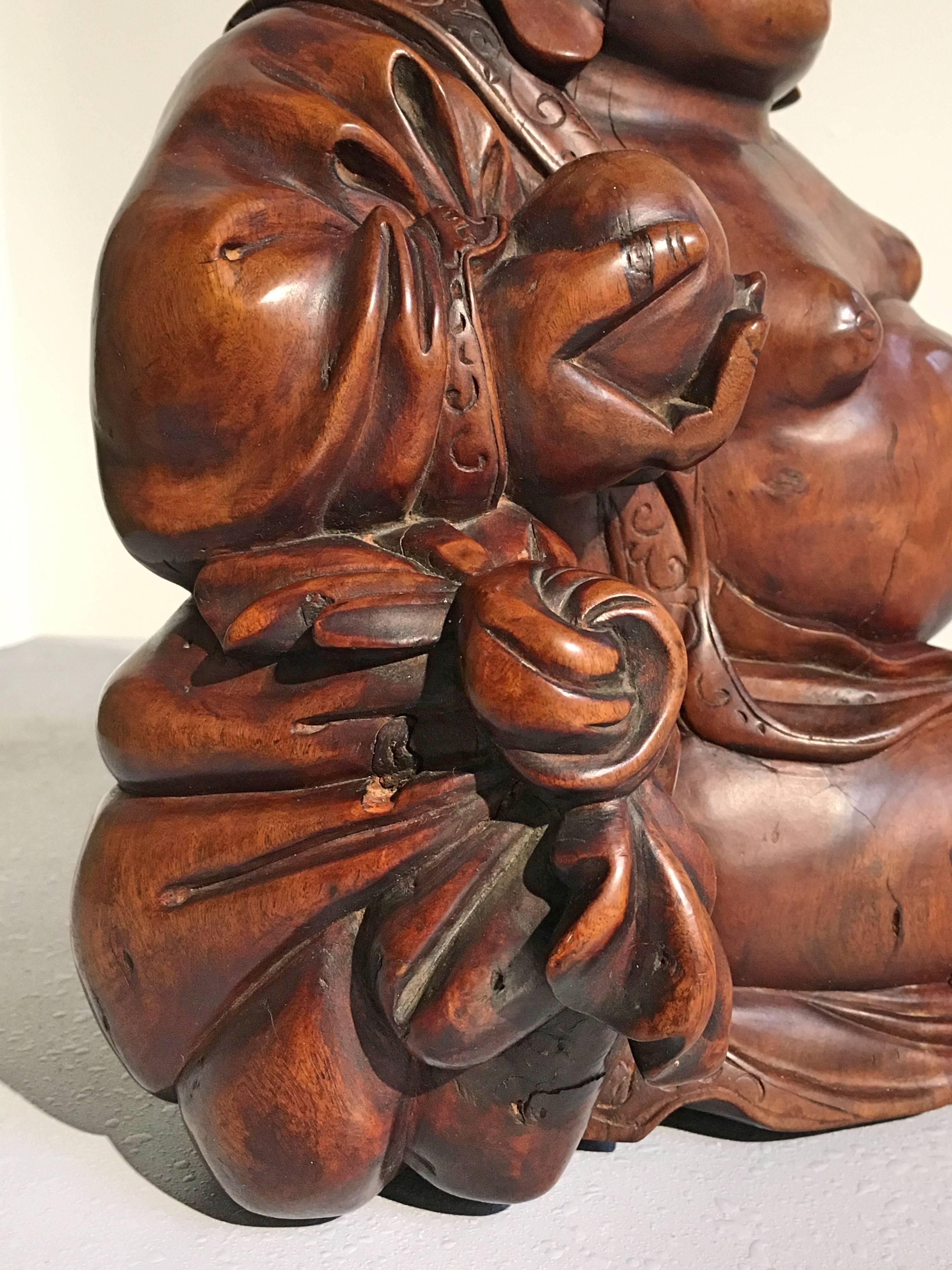 Chinese Carved Hardwood Figure of Budai, Qing Dynasty, Mid 19th Century, China 3