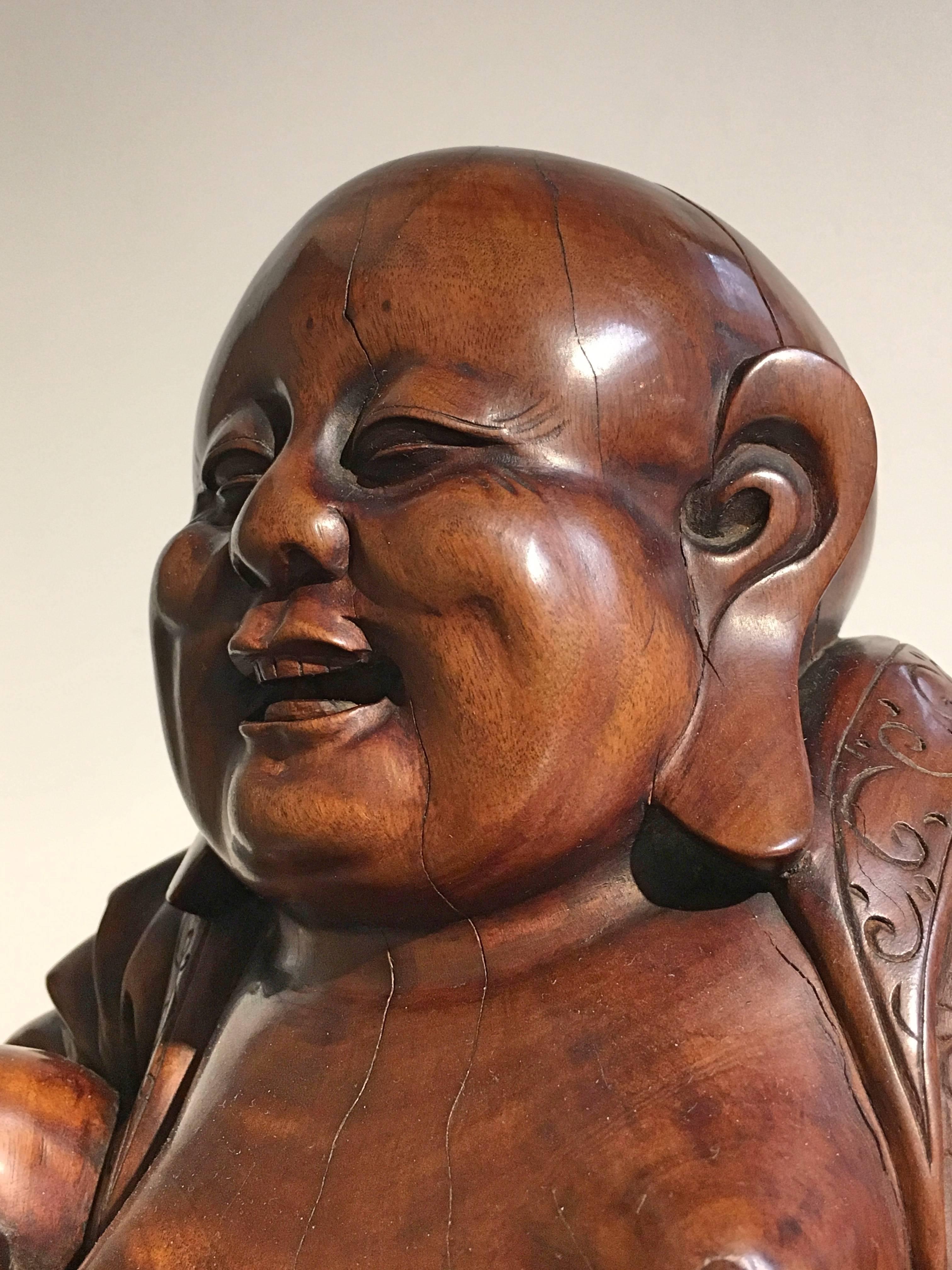 Chinese Carved Hardwood Figure of Budai, Qing Dynasty, Mid 19th Century, China 2