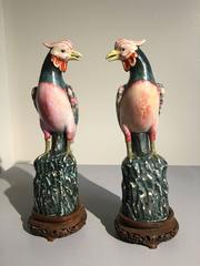 Pair of Chinese Export Famille Rose Enameled Pheasants
