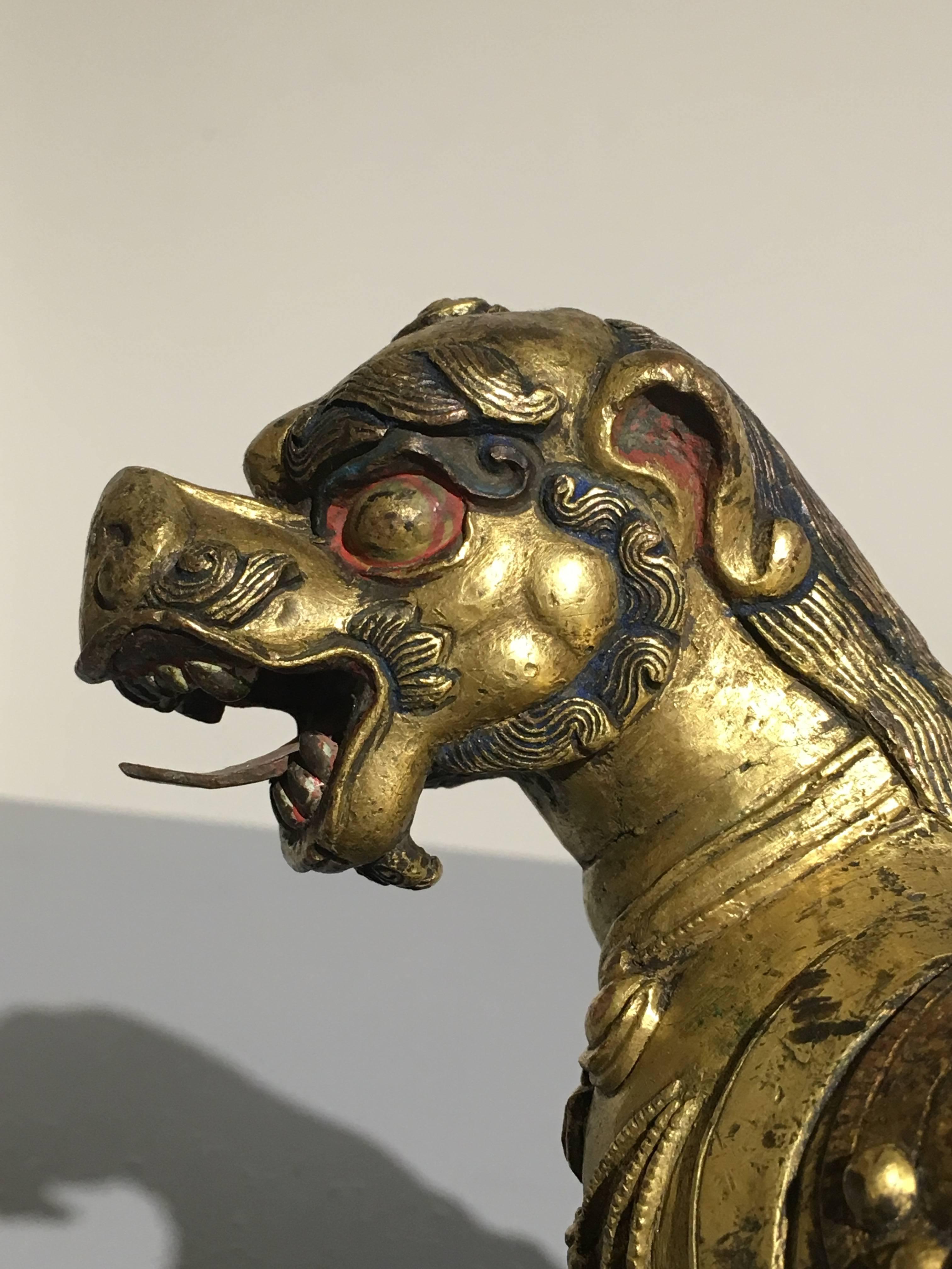 Delightful Tibetan Gilt Bronze Buddhistic Lion 2