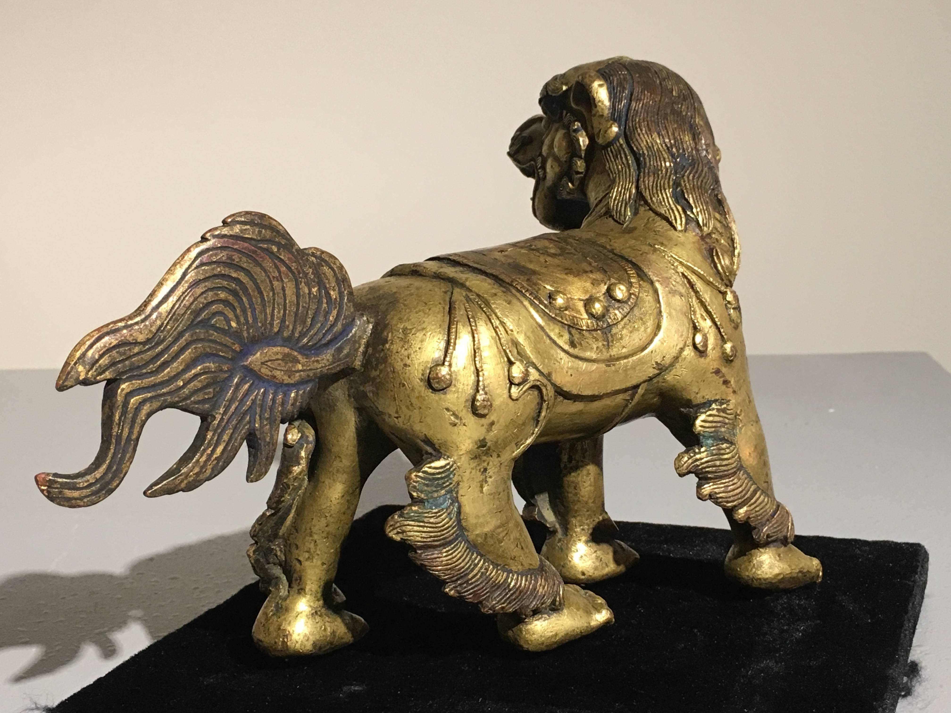 19th Century Delightful Tibetan Gilt Bronze Buddhistic Lion