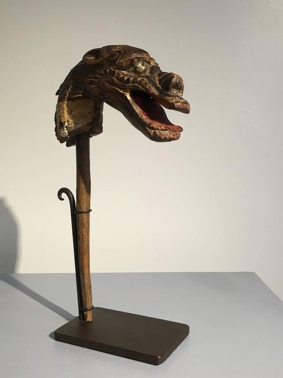 Japanese Edo Period Mingei Carved Wooden Dragon Puppet Head at 1stDibs