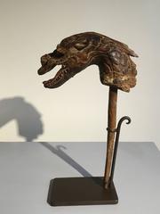 Japanese Edo Period Mingei Carved Wooden Dragon Puppet Head
