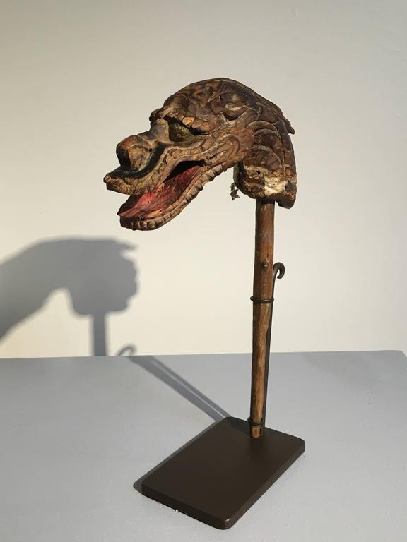 Japanese Edo Period Mingei Carved Wooden Dragon Puppet Head at 1stDibs