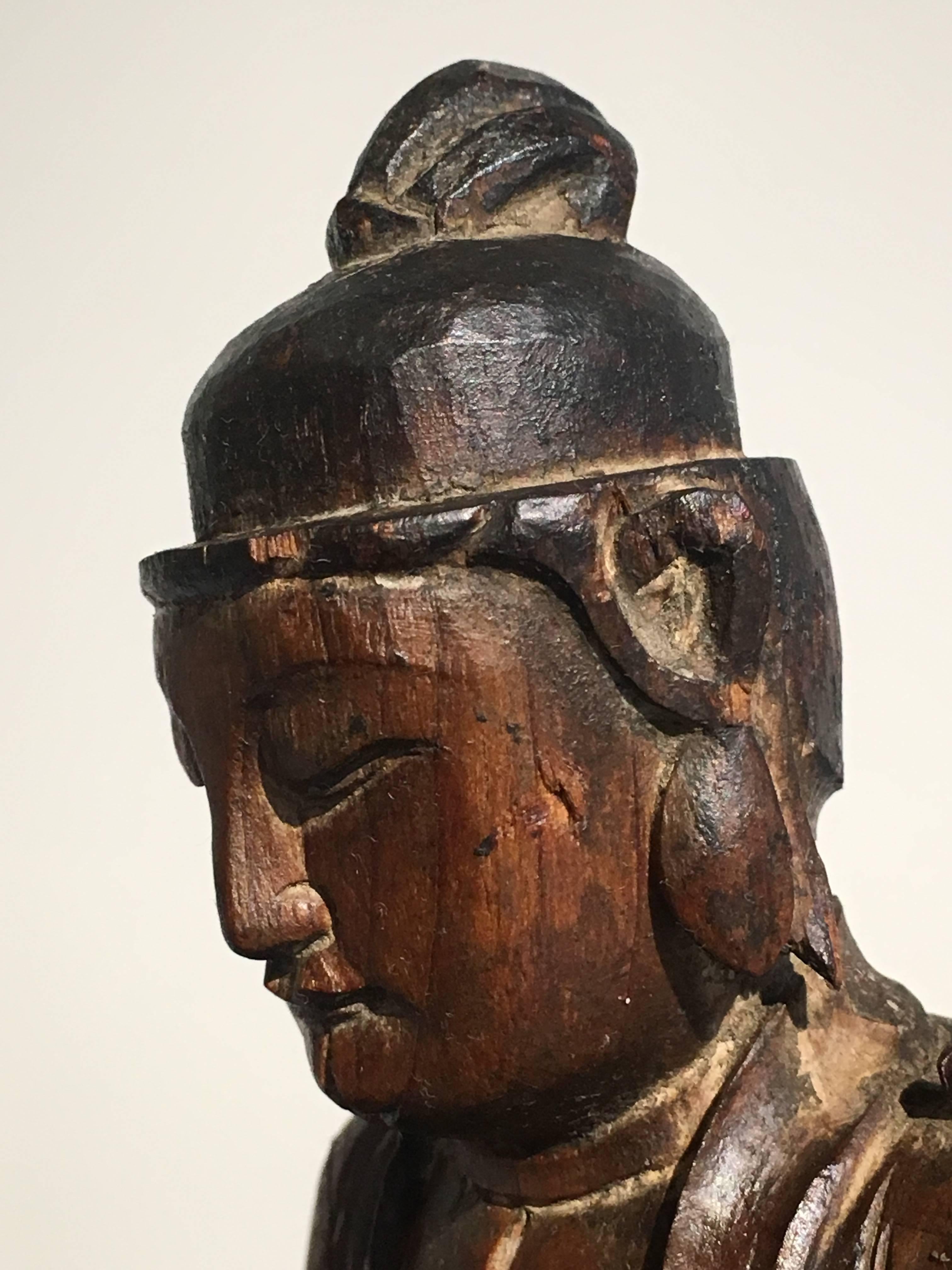  Small Song Dynasty Carved Wood Bodhisattva, 13th Century, China In Good Condition For Sale In Austin, TX