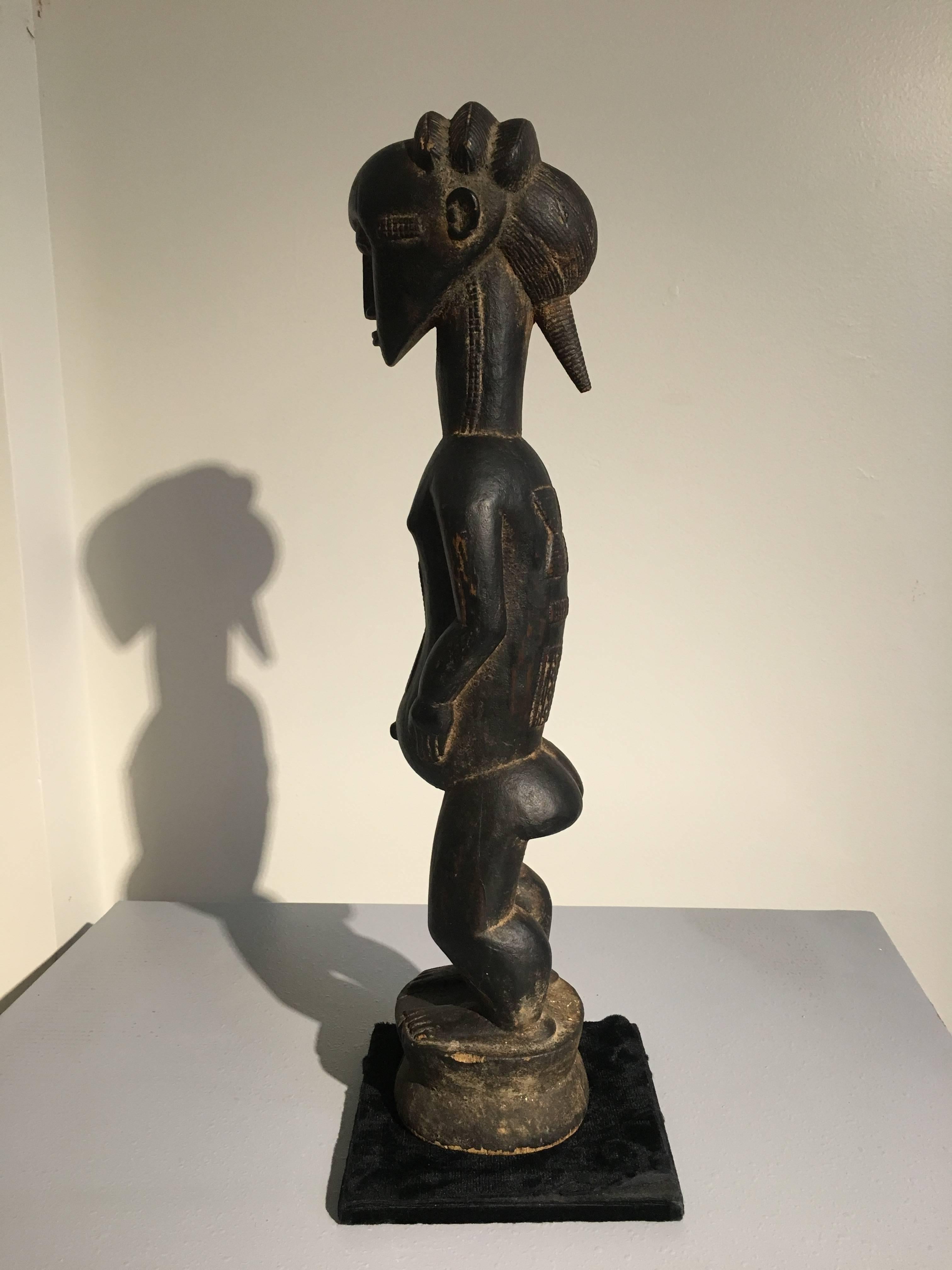 Tribal European Market Baule Carved Standing Male Figure, French Colonial Period