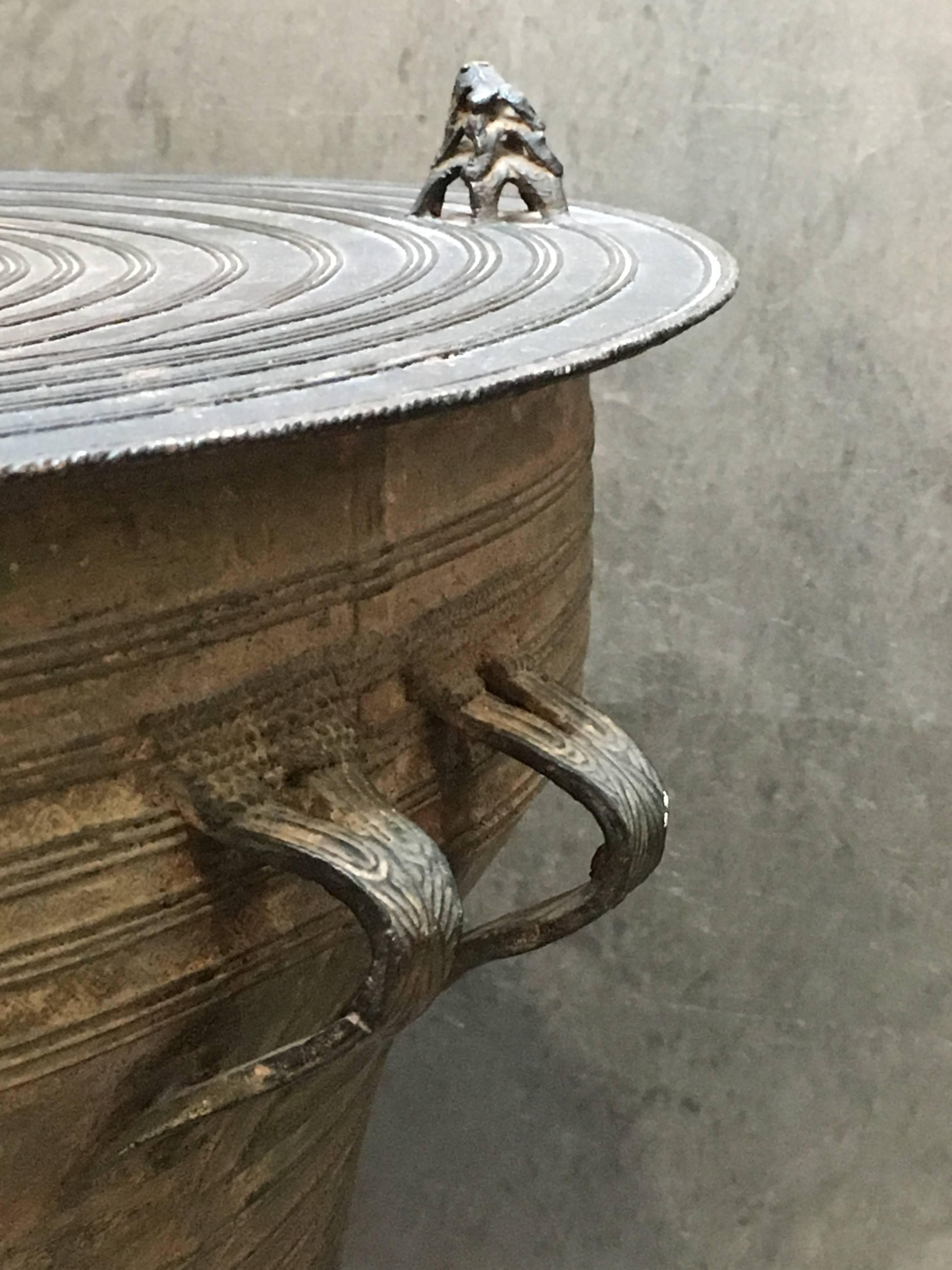 Burmese Shan Bronze Rain Drum Side Table In Good Condition In Austin, TX