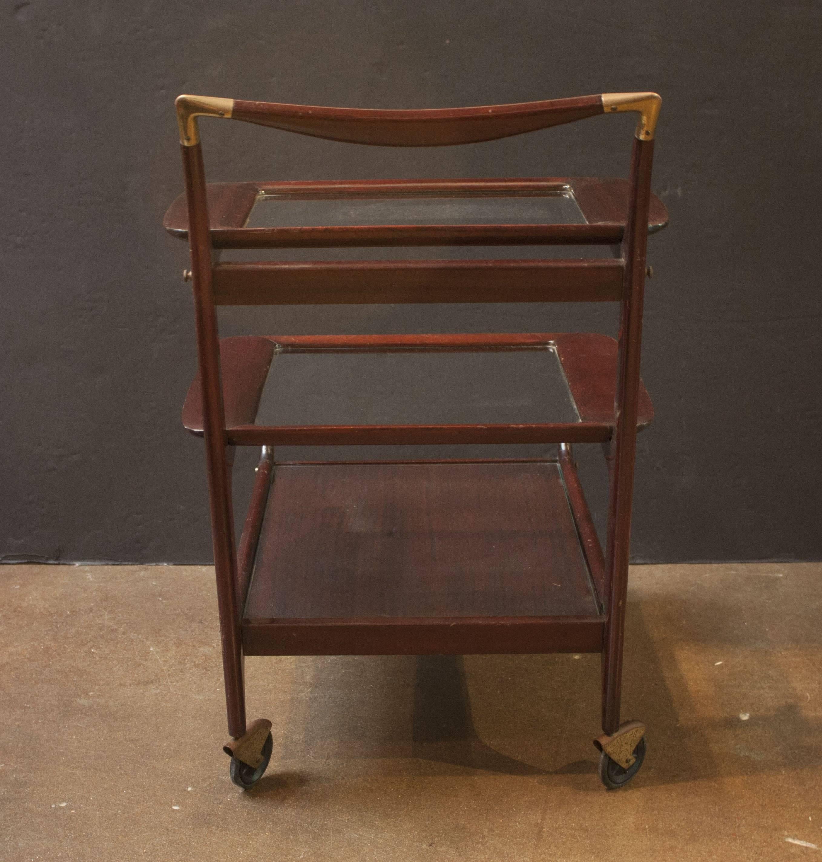 Sleek and Sexy Italian Mod Rosewood Bar Cart by Cesare Lacca In Good Condition For Sale In Austin, TX