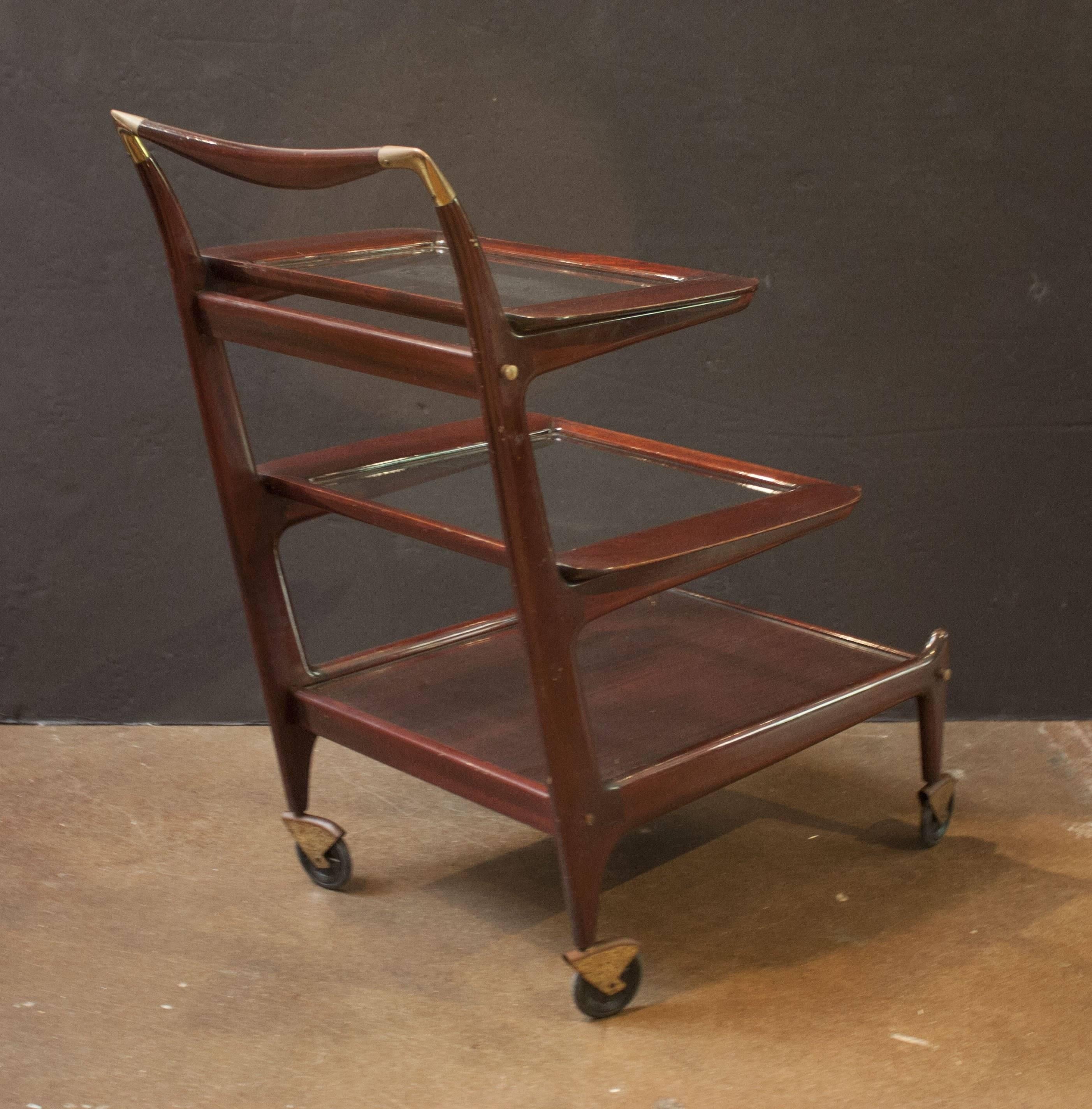 Mid-20th Century Sleek and Sexy Italian Mod Rosewood Bar Cart by Cesare Lacca For Sale