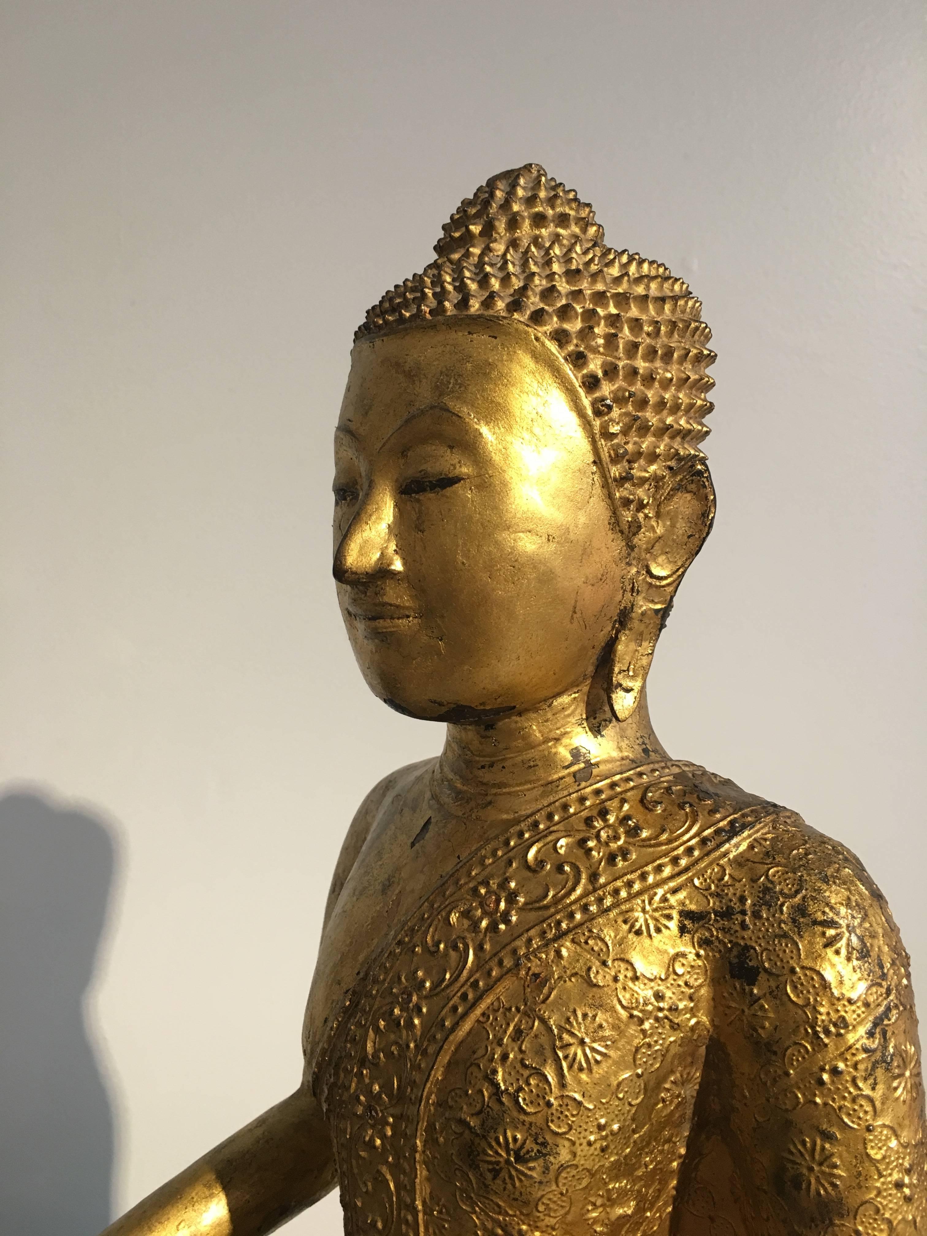 Thai Rattanakosin Lacquered Gilt Bronze Image of Buddha Maravijaya 4