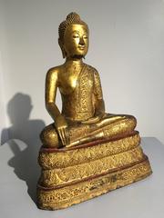 Thai Rattanakosin Lacquered Gilt Bronze Image of Buddha Maravijaya