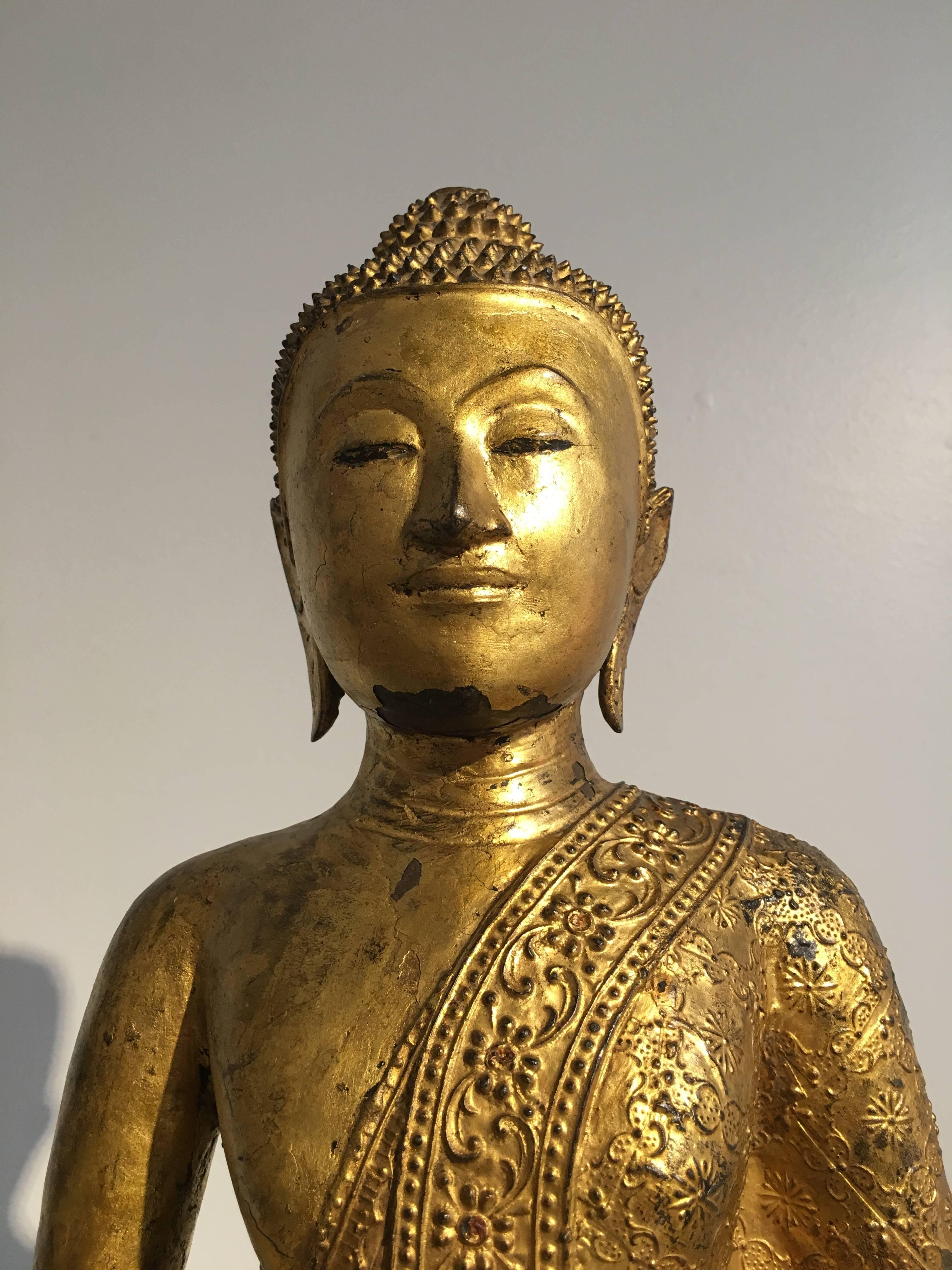 Thai Rattanakosin Lacquered Gilt Bronze Image of Buddha Maravijaya 3