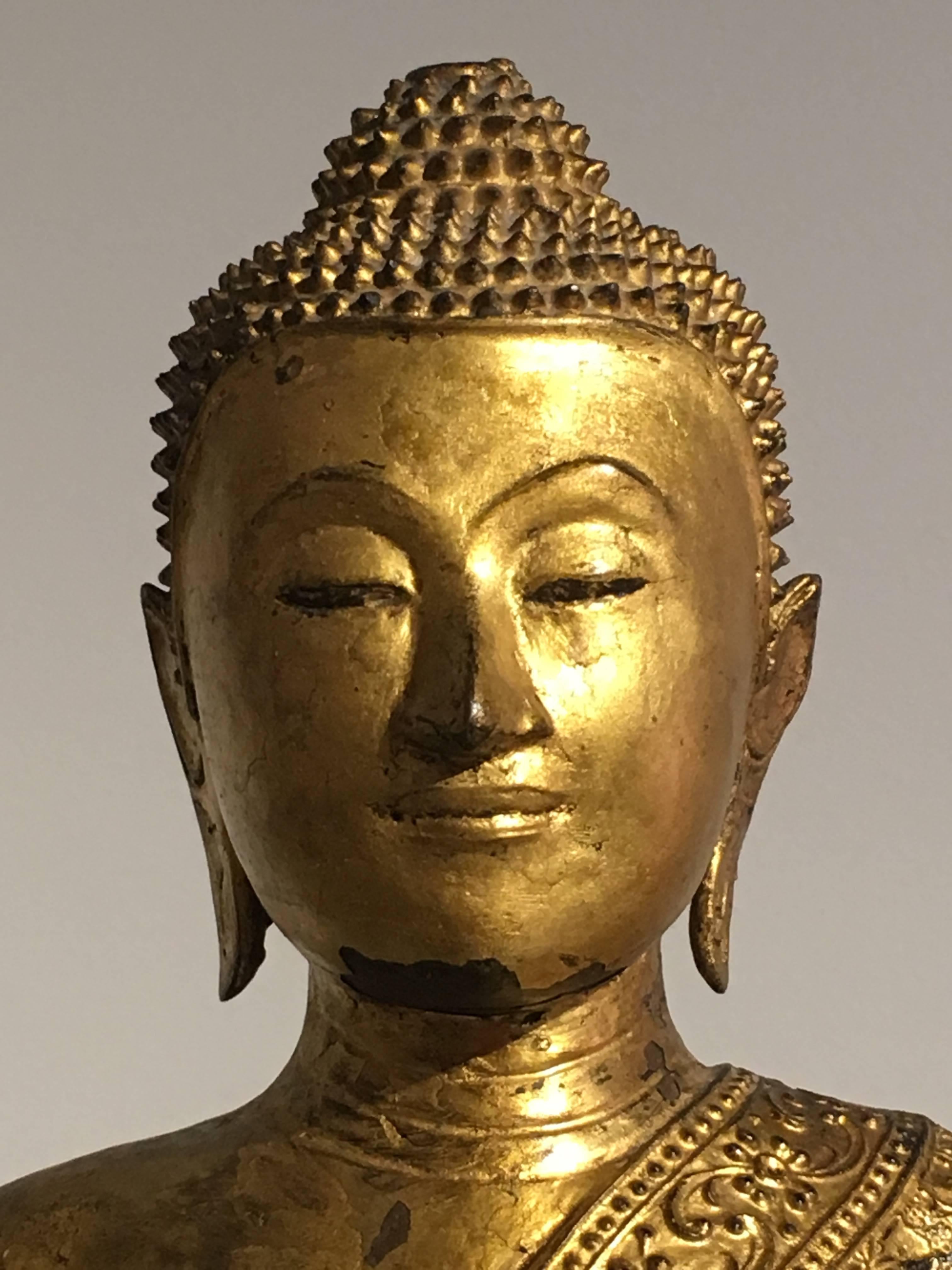 Thai Rattanakosin Lacquered Gilt Bronze Image of Buddha Maravijaya 2