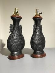 Pair of Hollywood Regency Chinese Ceramic Dragon and Phoenix Lamps