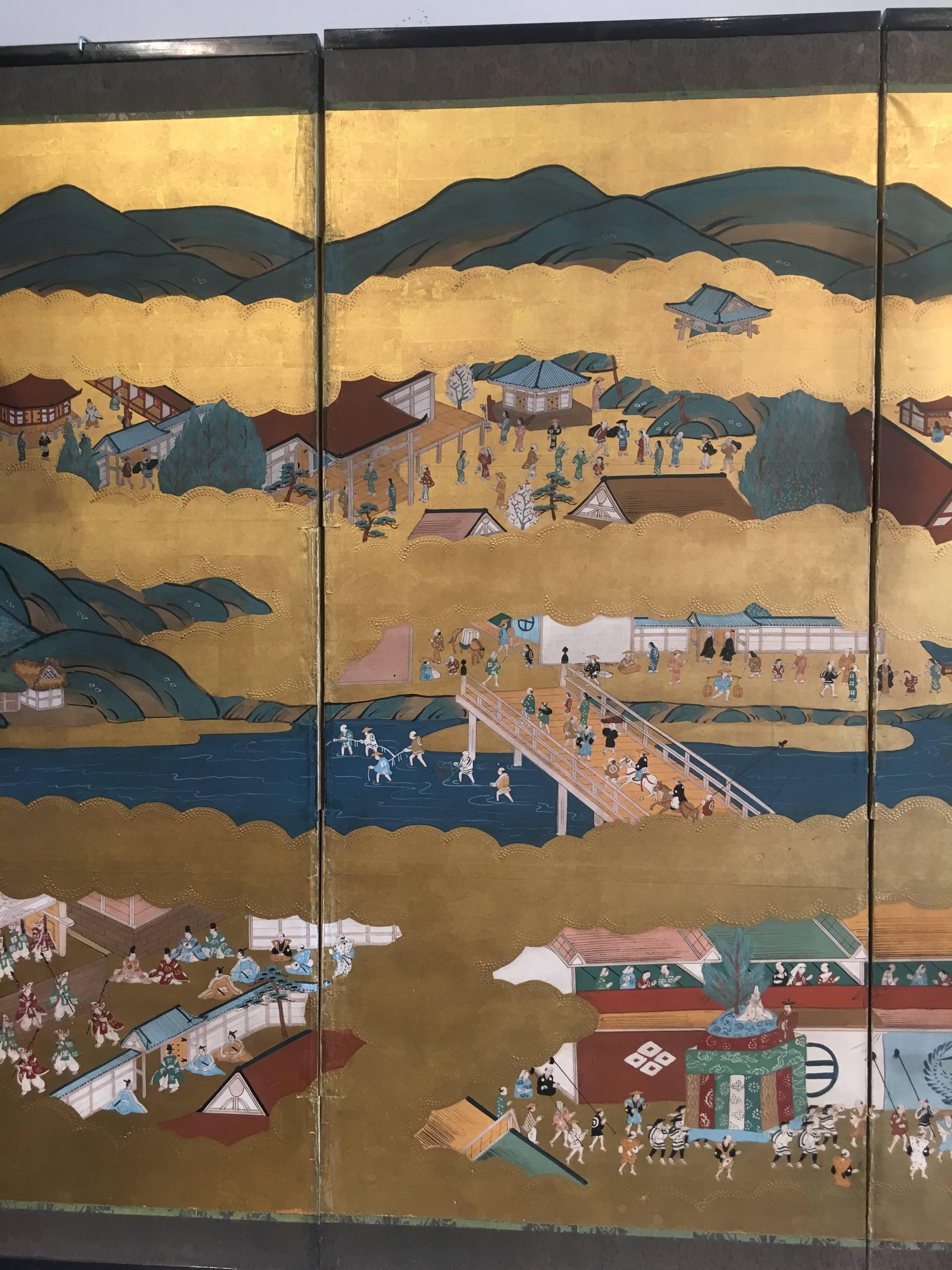 Painted Japanese Edo Period six Panel Screen 