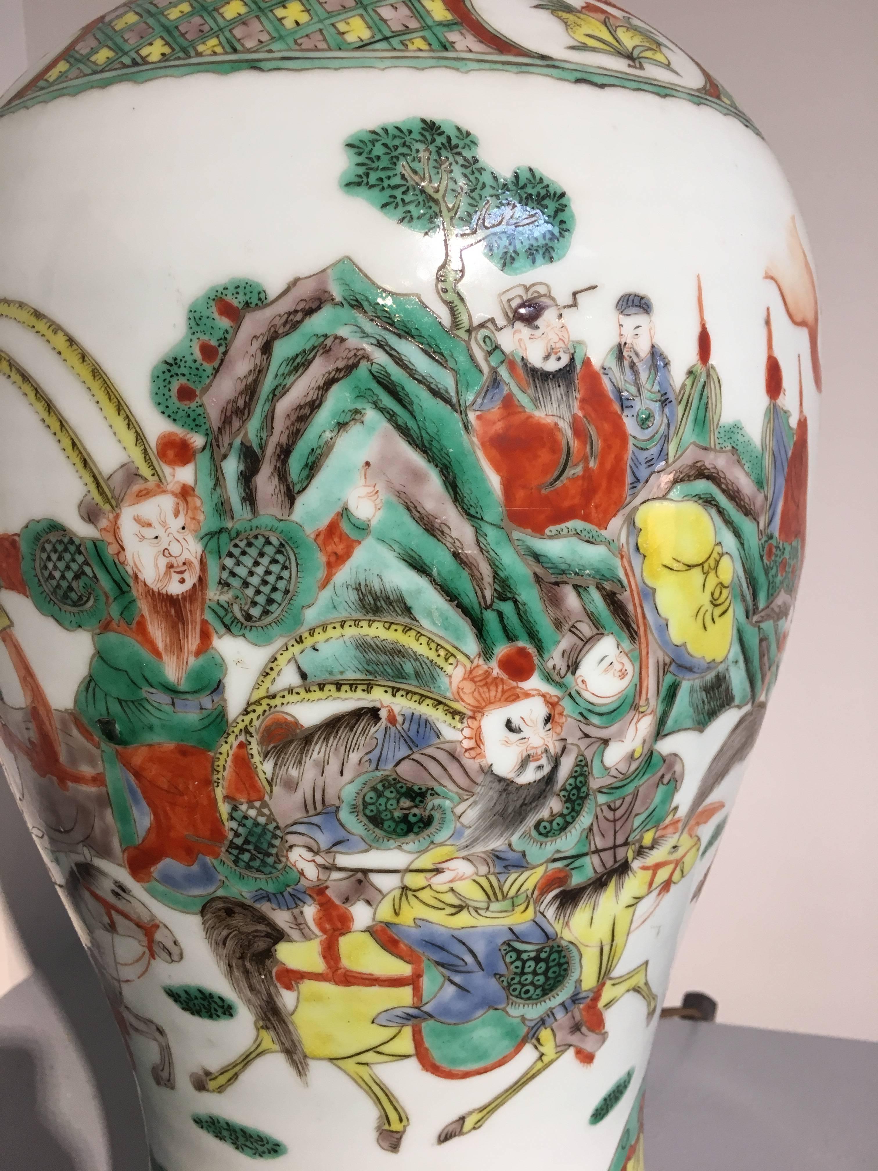 Enameled Chinese Famille Verte Porcelain Vase Lamp