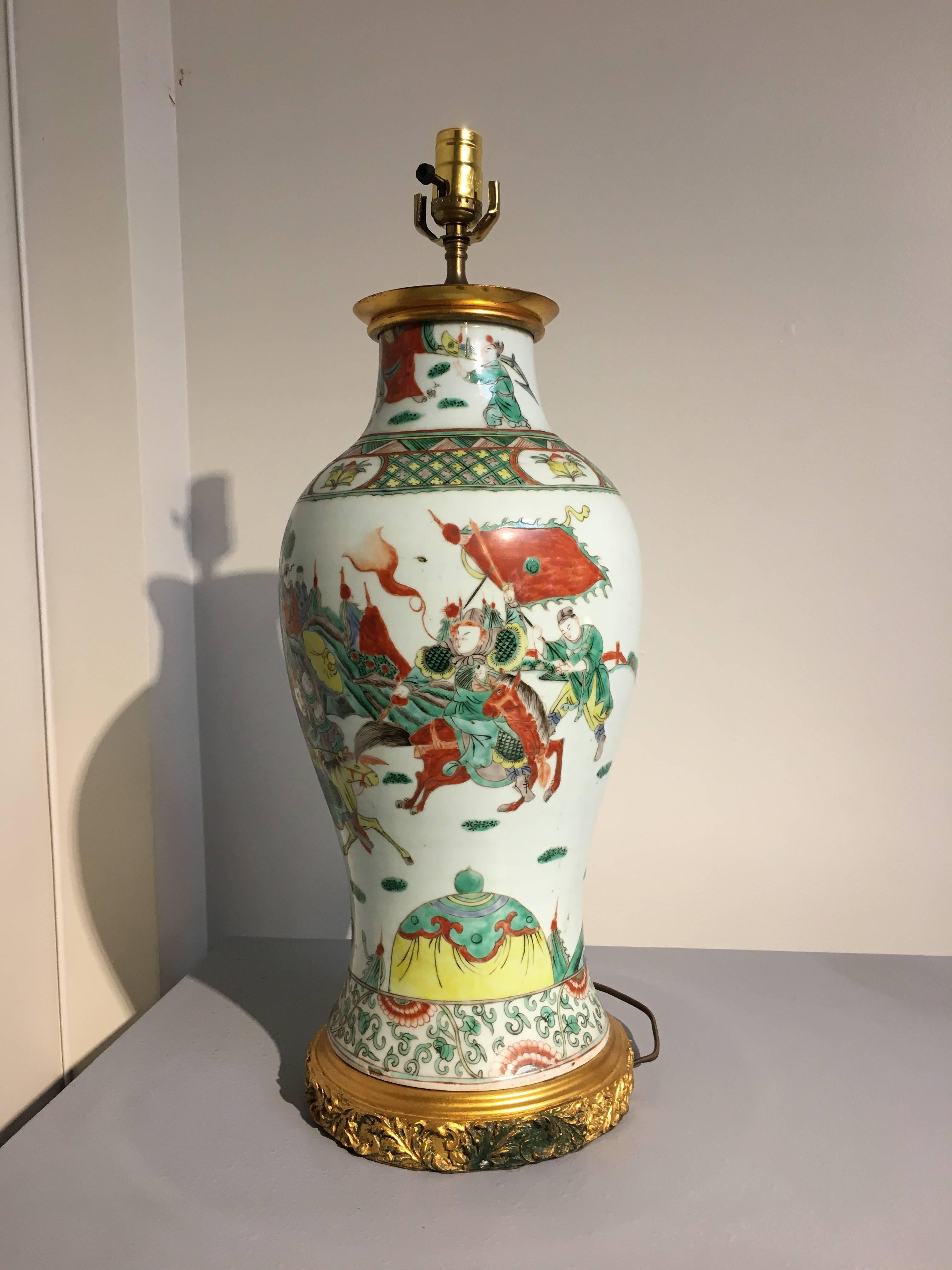 Qing Chinese Famille Verte Porcelain Vase Lamp