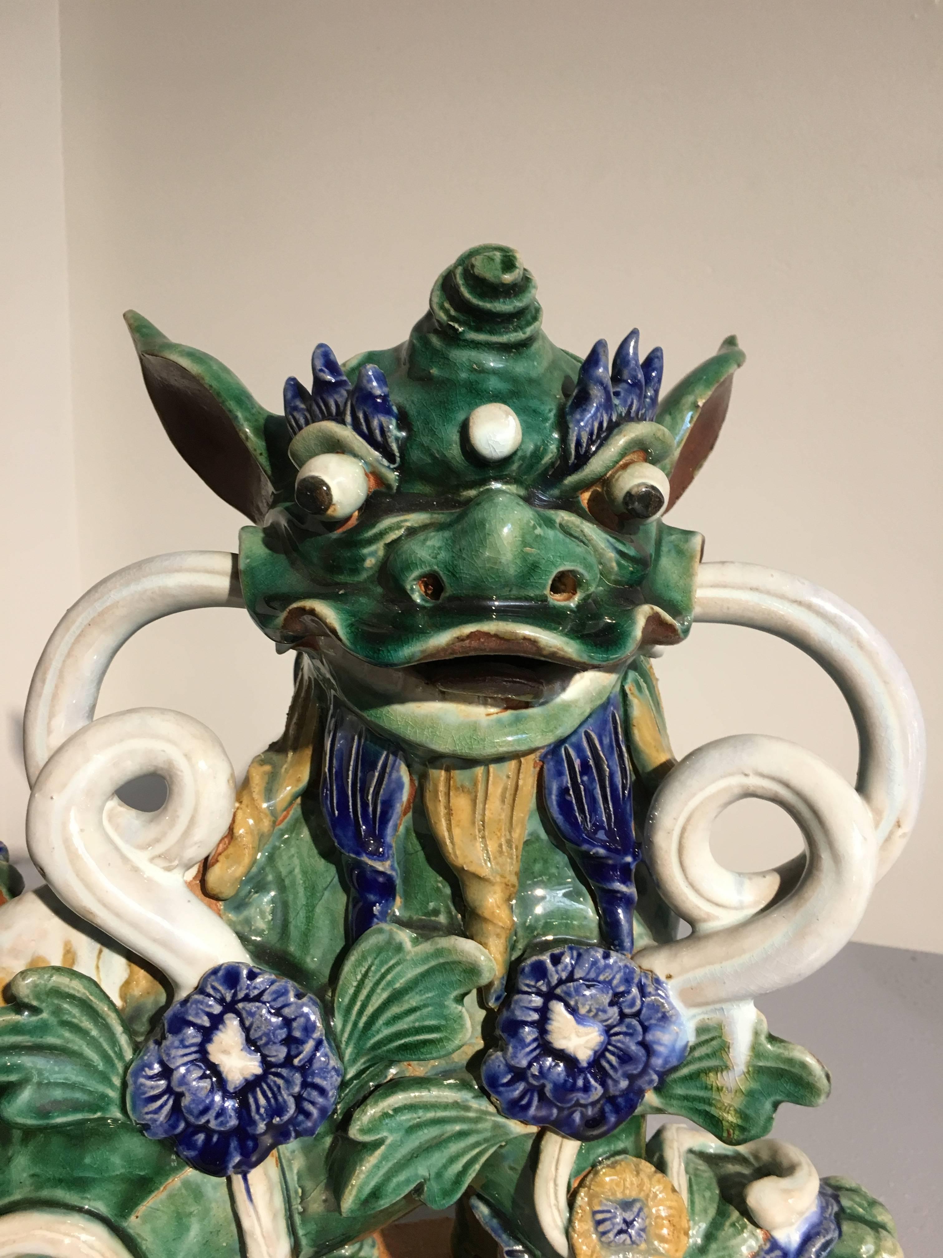 20th Century Pair of Chinese Glazed Pottery Foo Dogs