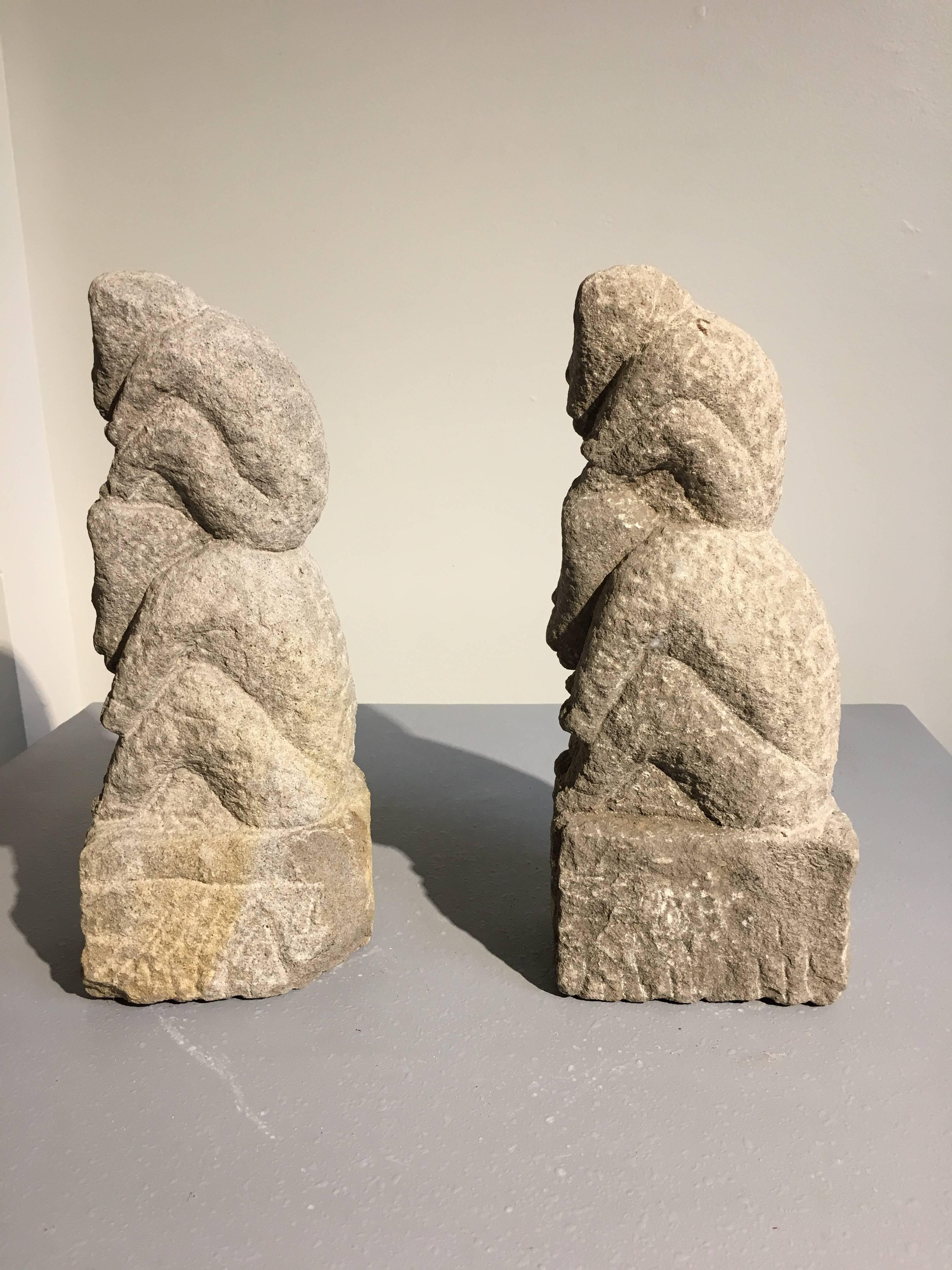 Folk Art Chinese Carved Stone Monkey Totems