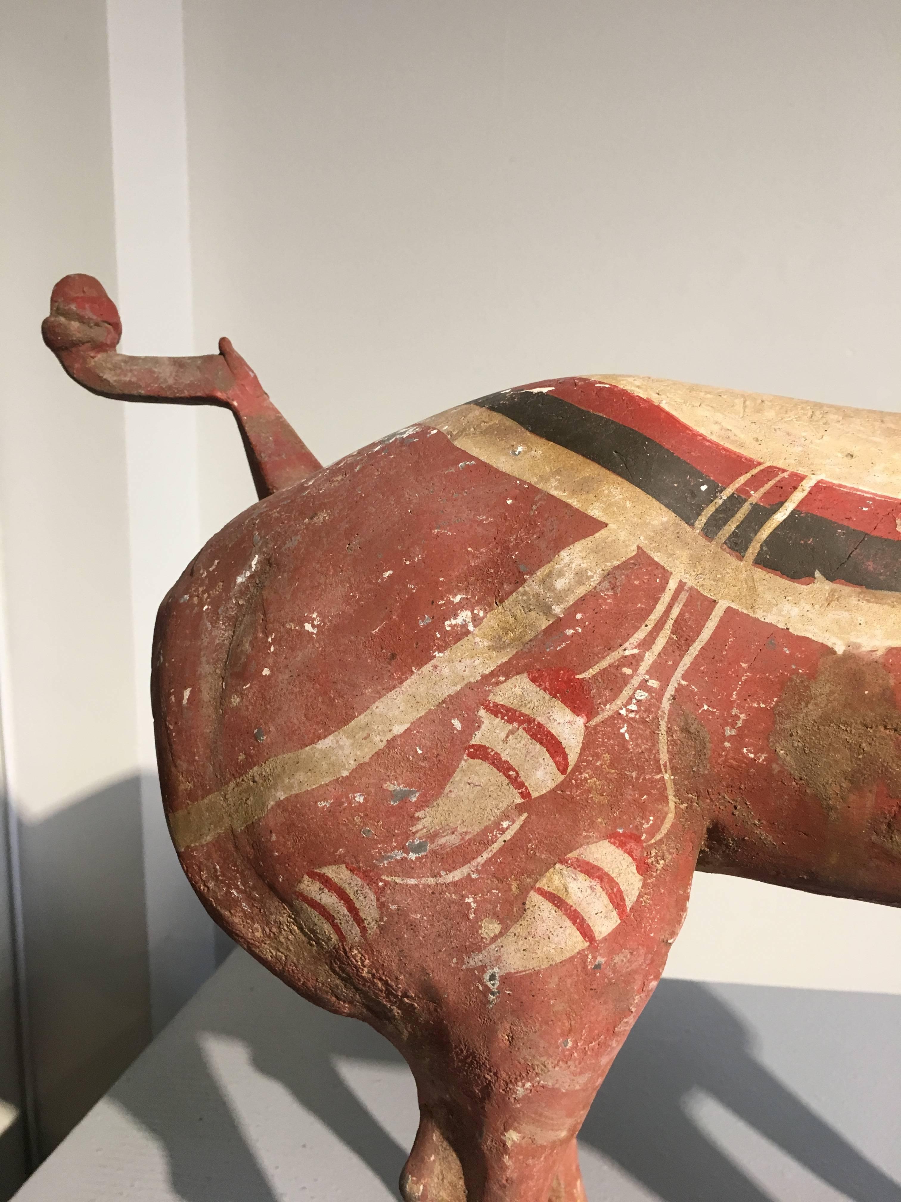 18th Century and Earlier Large Han Dynasty Painted Pottery Model of a Horse