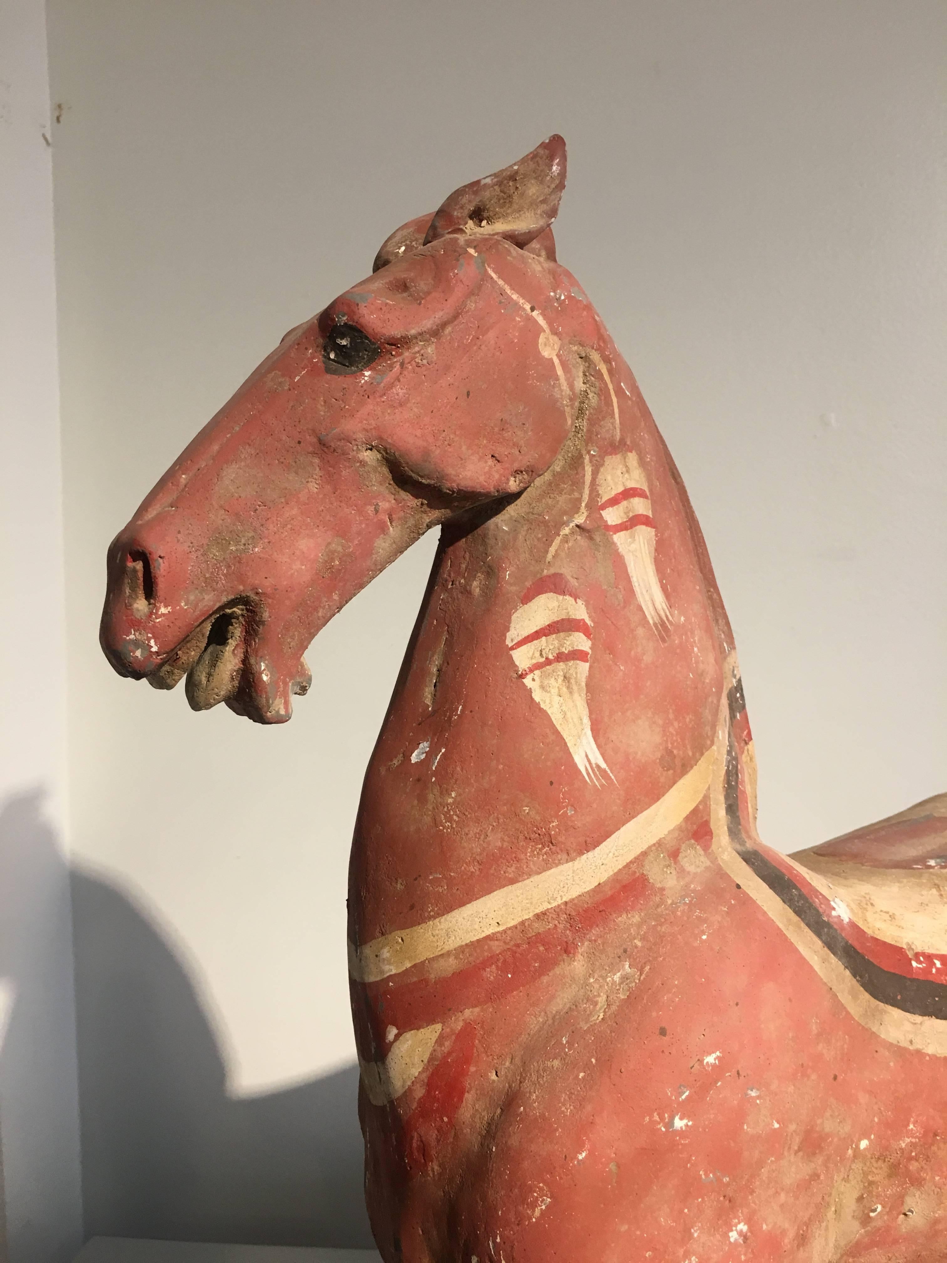 Fired Large Han Dynasty Painted Pottery Model of a Horse