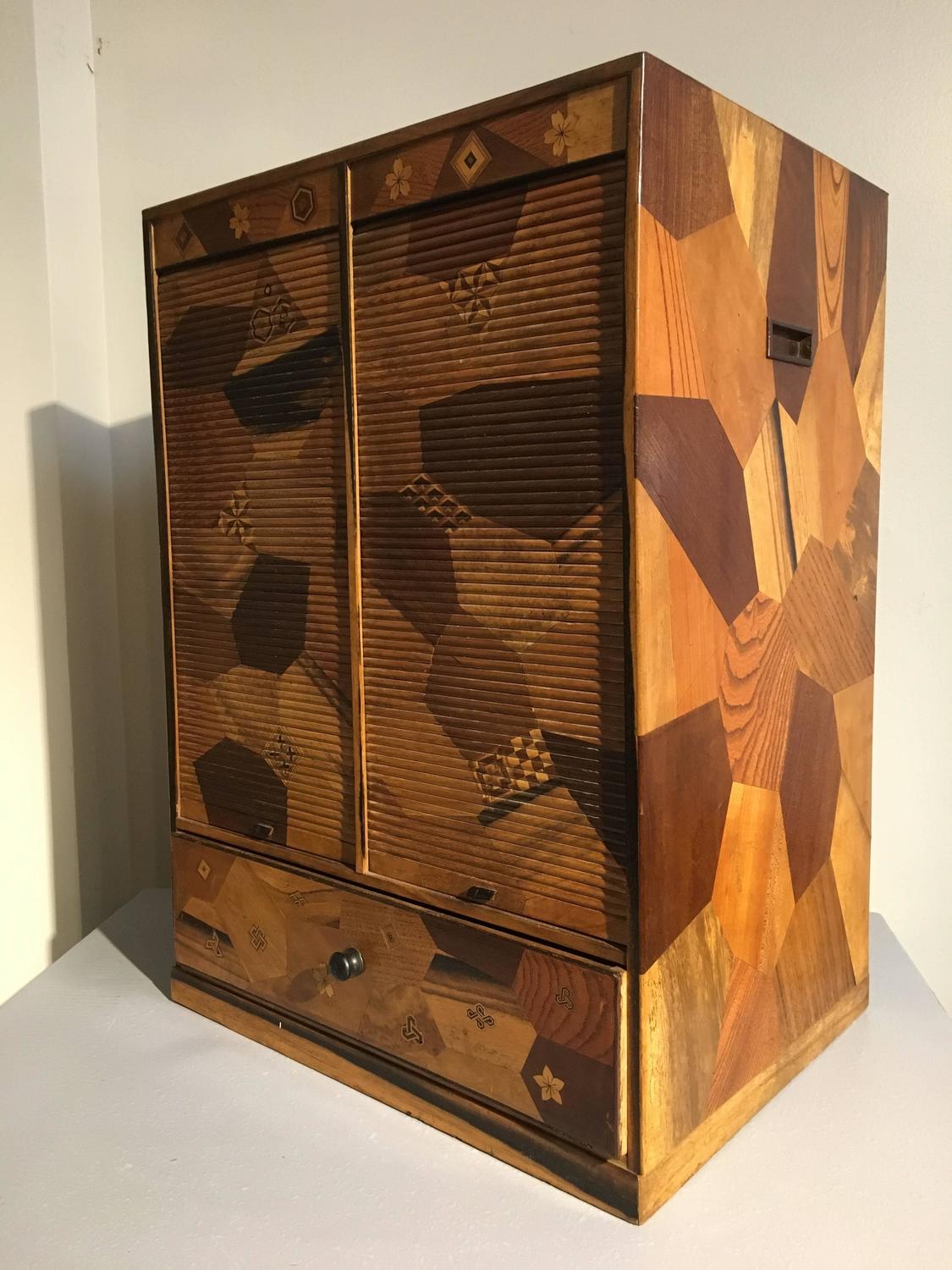 Japanese Art Deco Marquetry Roll Top Desk Hutch For Sale at 1stdibs