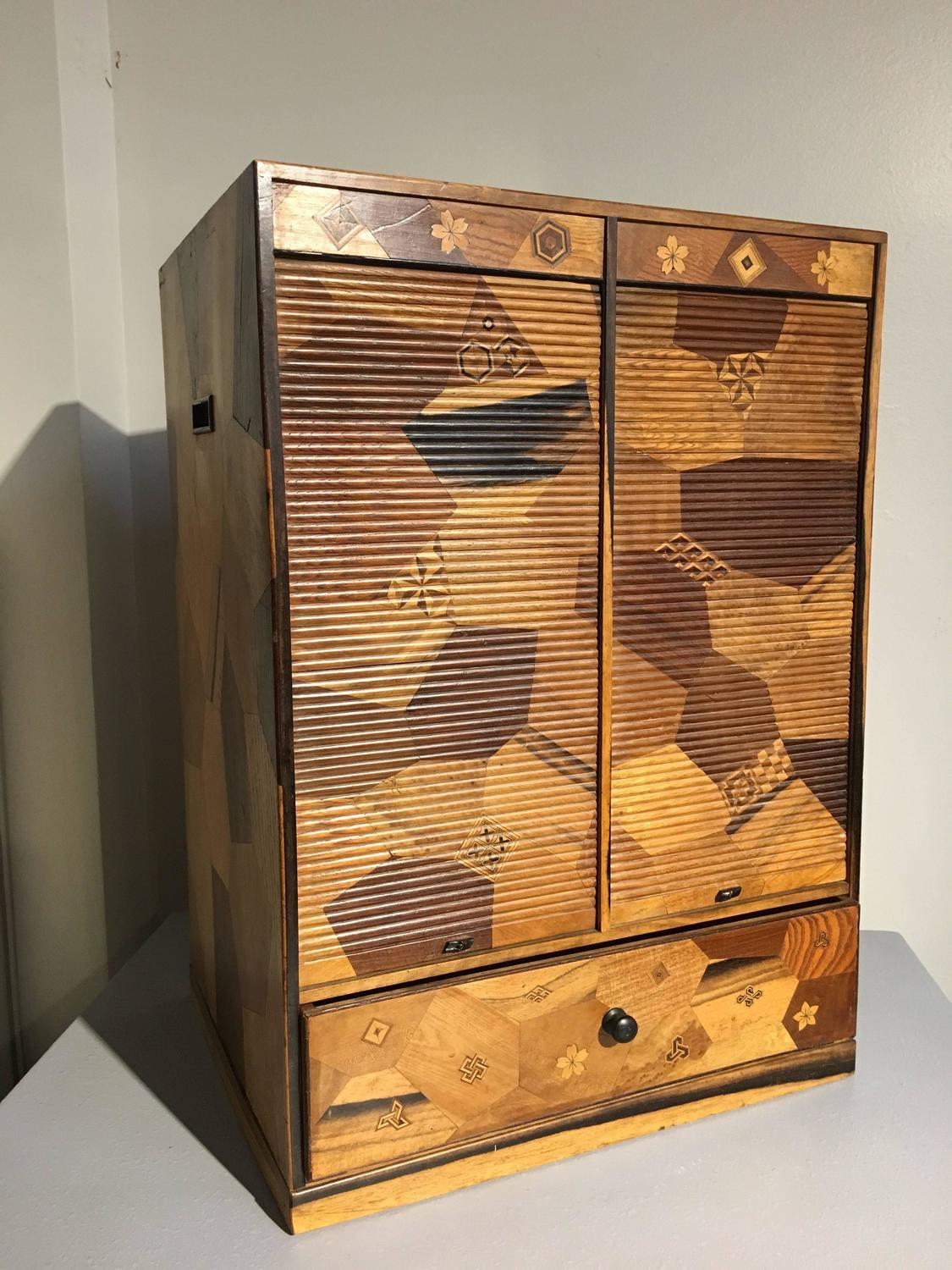 Japanese Art Deco Marquetry Roll Top Desk Hutch For Sale at 1stdibs