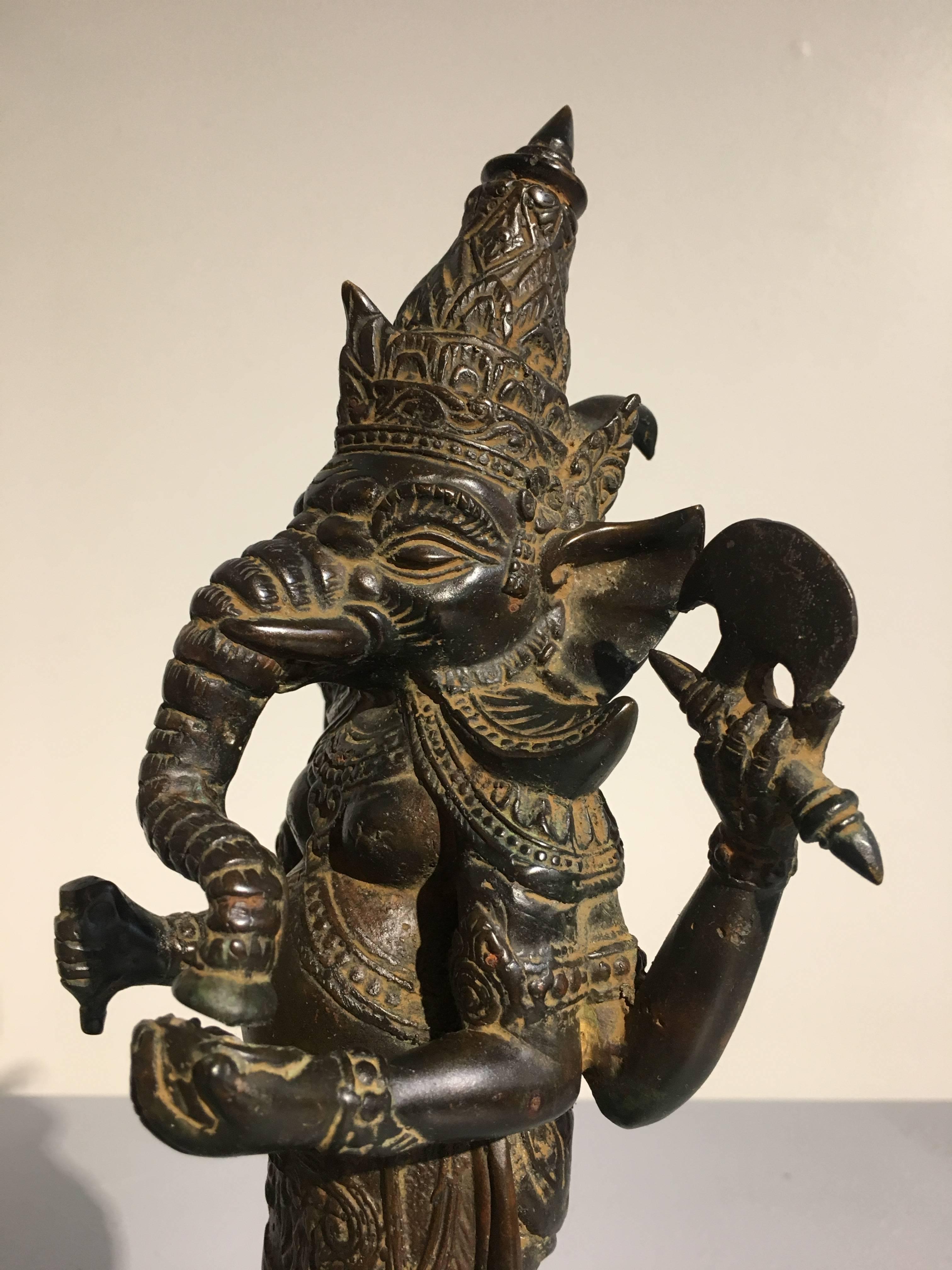 Vintage Khmer Style Bronze Standing Ganesh, mid 20th Century, Thailand In Good Condition In Austin, TX