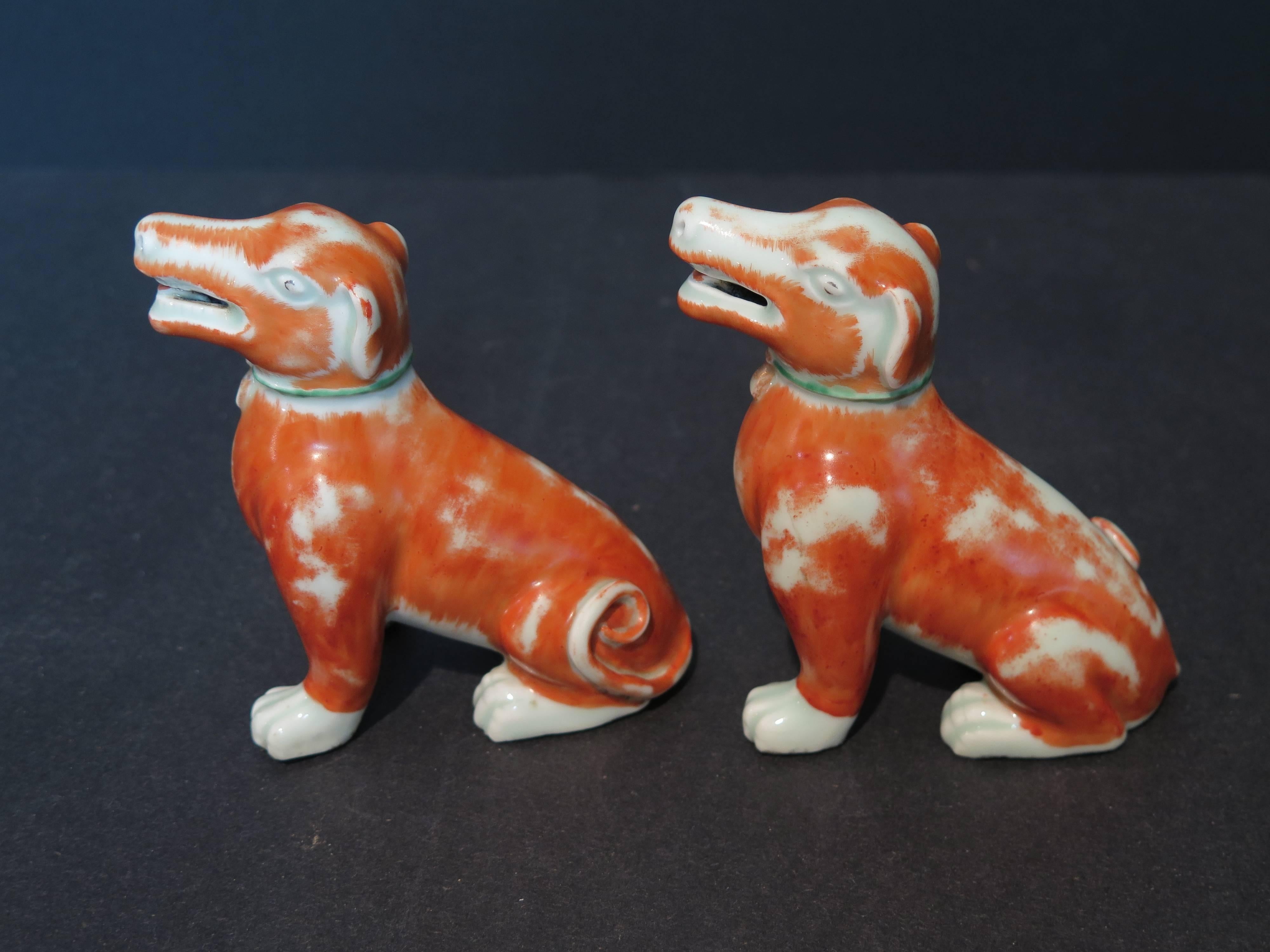 Pair of 18th Century Chinese Export Iron Red Glaze Porcelain Figure of Dogs In Good Condition In Austin, TX