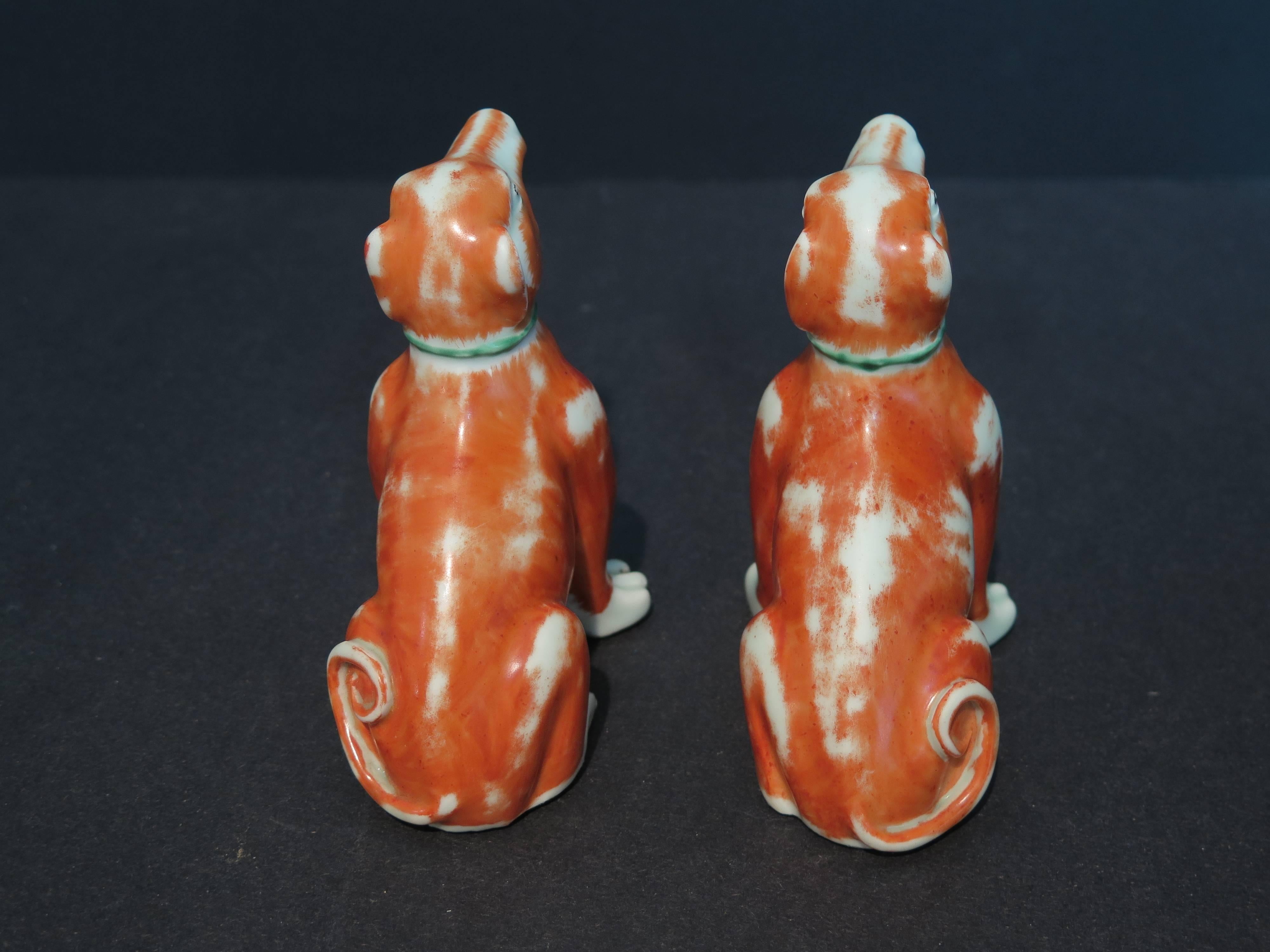 Late 18th Century Pair of 18th Century Chinese Export Iron Red Glaze Porcelain Figure of Dogs