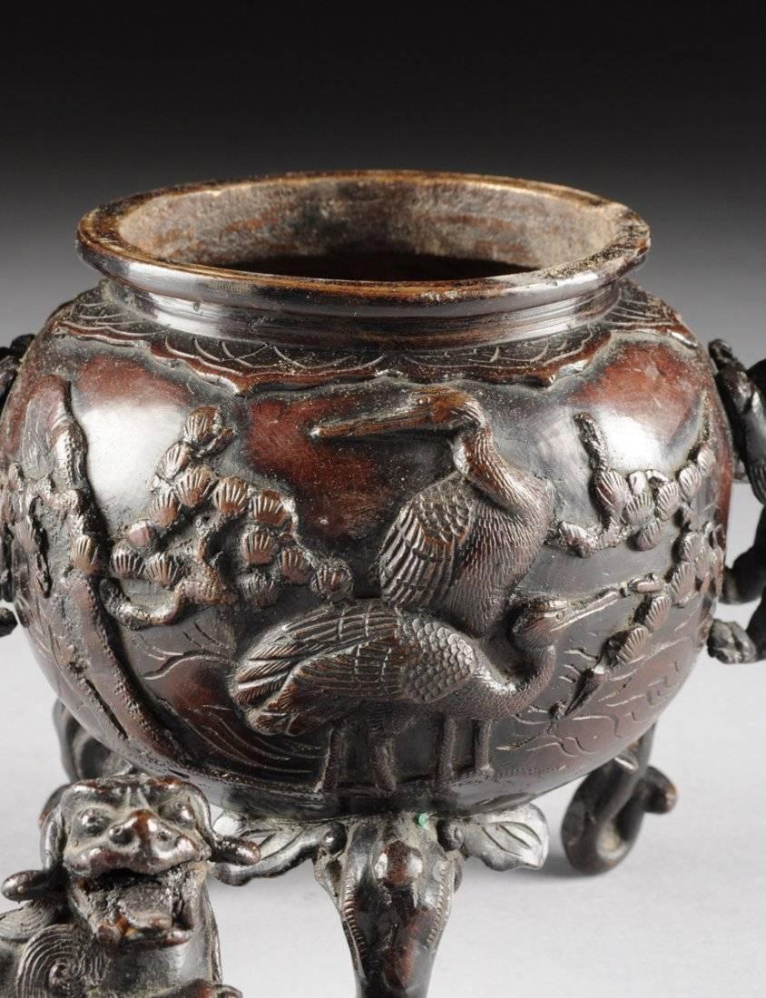 Japanese Meiji Period Patinated Bronze Censor with Buddhist Lions In Good Condition In Austin, TX