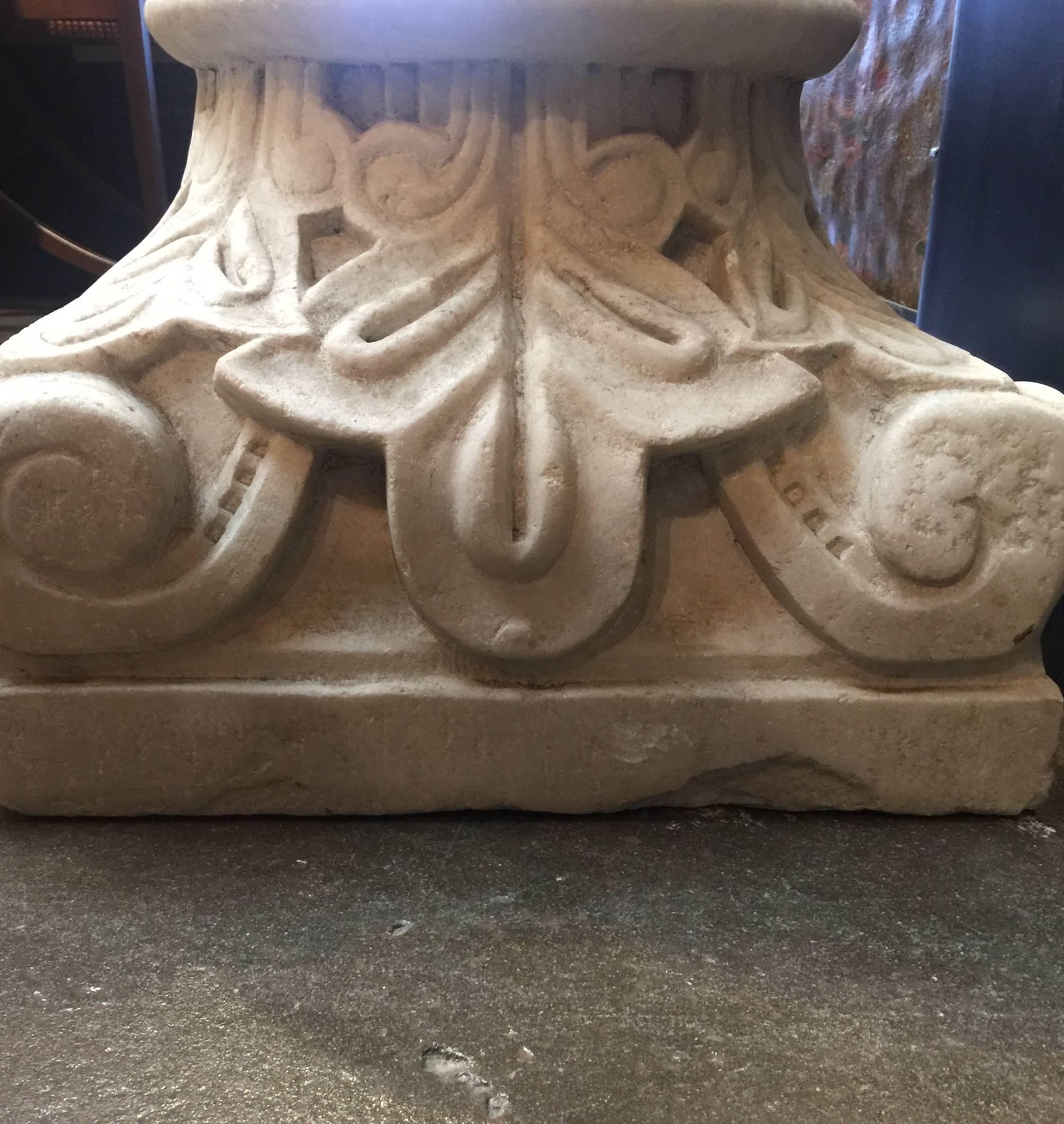 19th Century Italian Carved Marble Column Capital For Sale 1