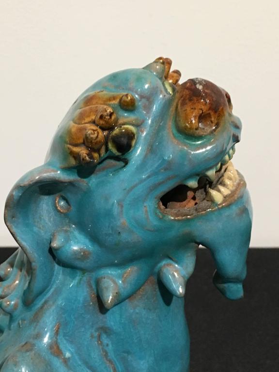 Pair of Chinese Turquoise Glazed Shiwan Pottery Foo Dogs 3