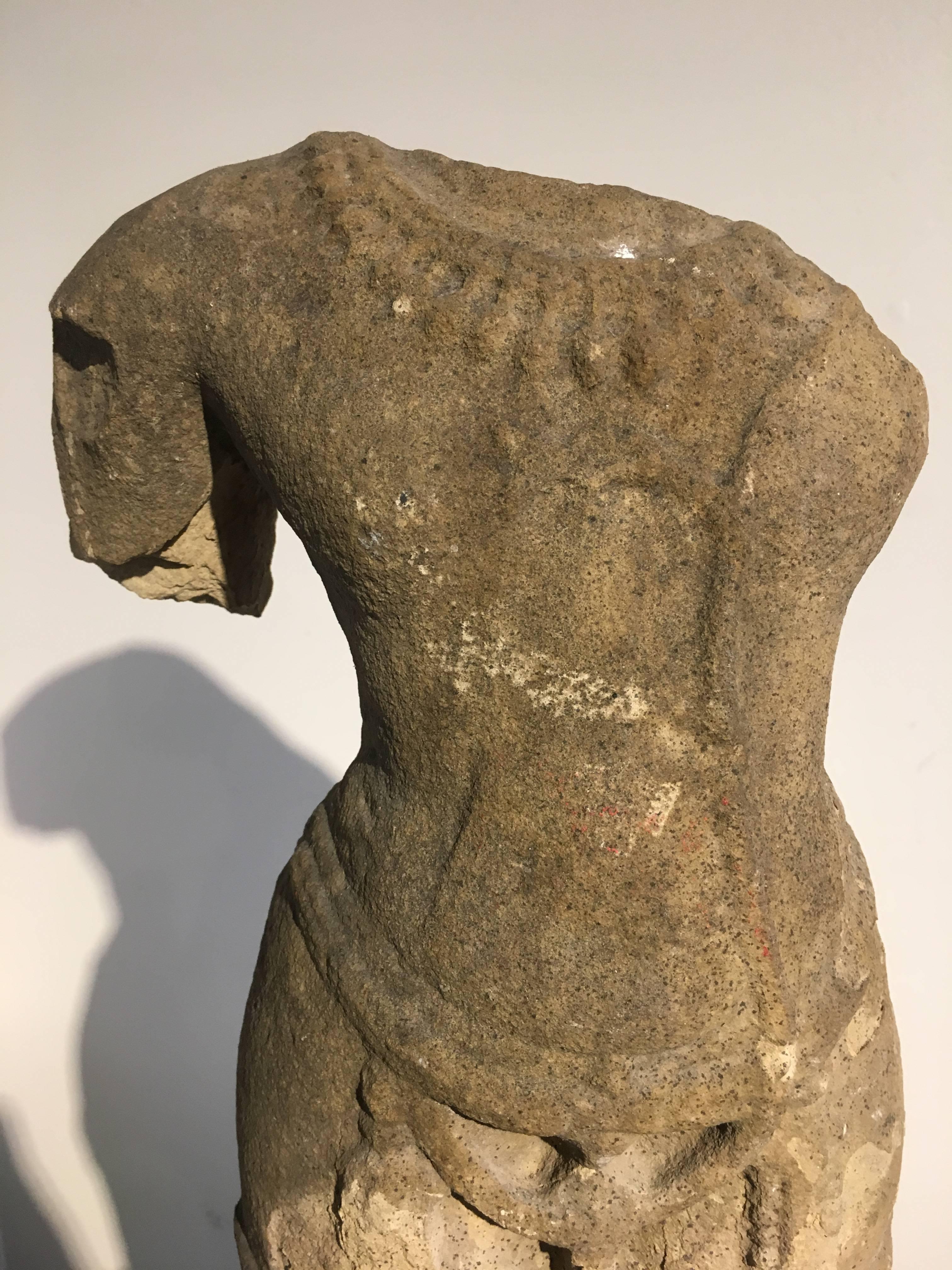 Indian Sandstone Torso of a Male Deity, Medieval Period, 9th-12th Century 1