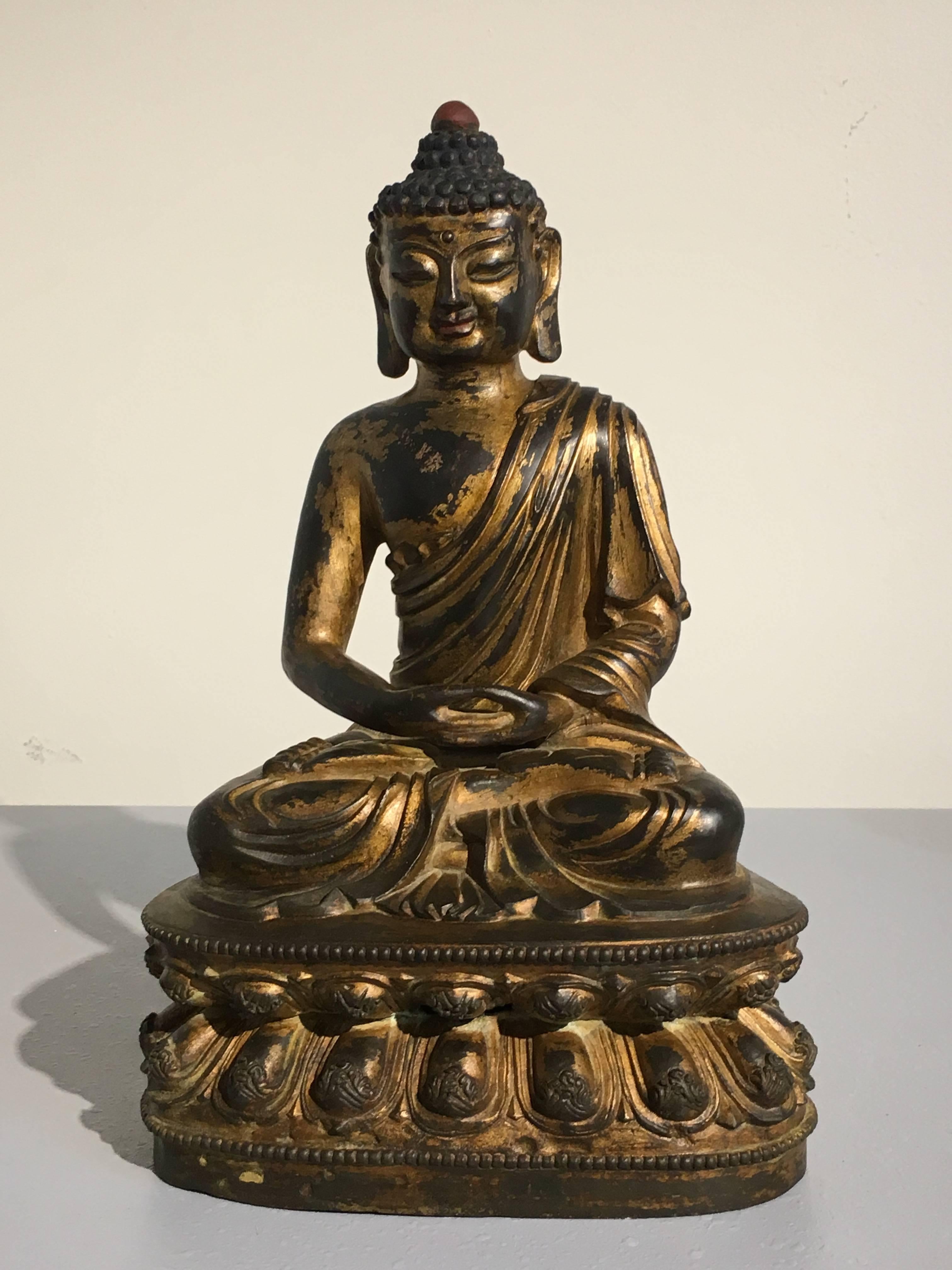 antique excellent Tibetan Buddhis Amitabha bronze buddha statue 20cm 