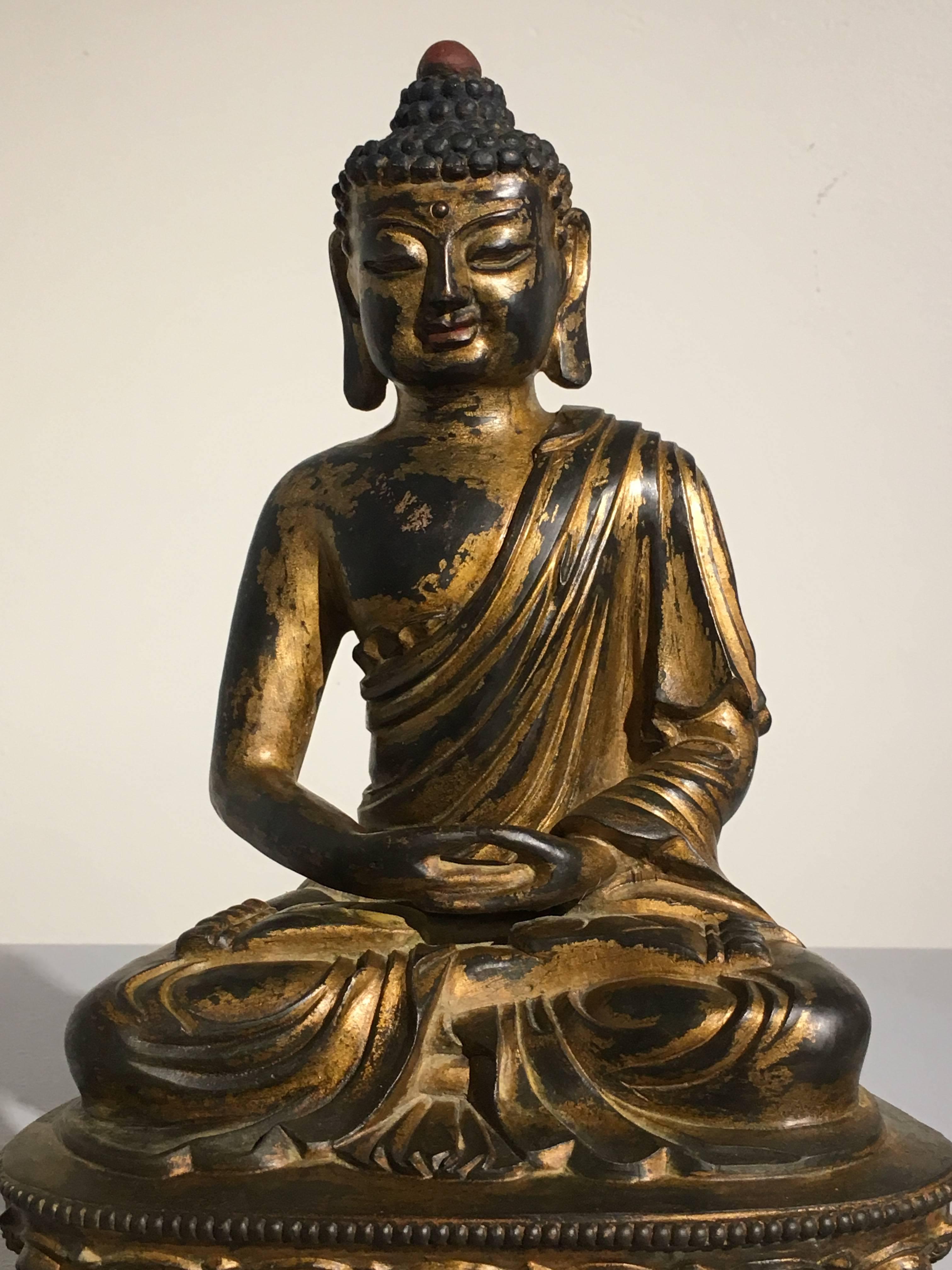 Qing Chinese Gilt Bronze Amitabha Buddha, 20th Century