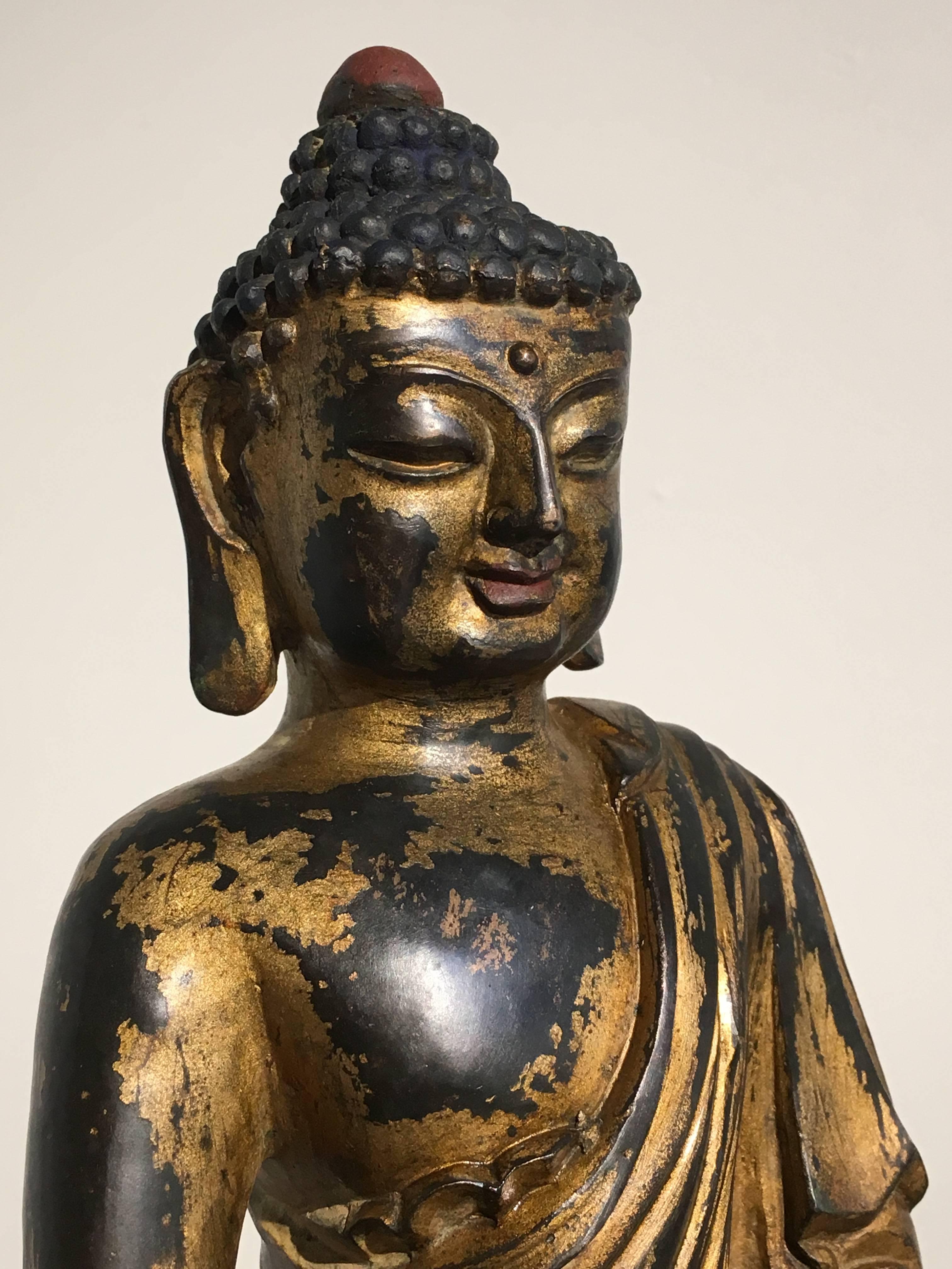 Cast Chinese Gilt Bronze Amitabha Buddha, 20th Century