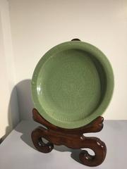Chinese Celadon Glazed Lotus Charger, Qing Dynasty, 18th Century