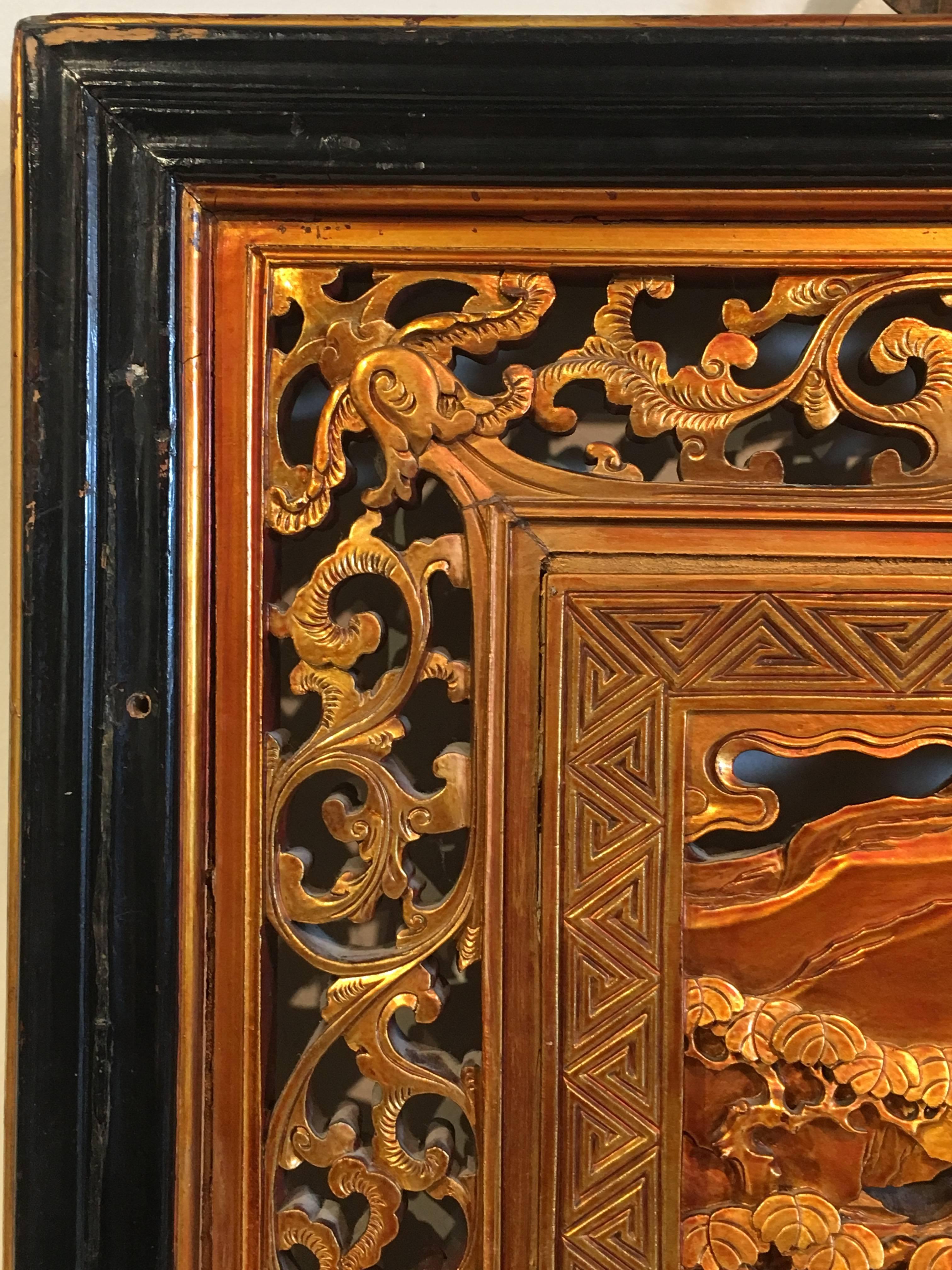 Chinese Carved and Pierced Double-Sided Gilt Lacquer Wall Panel, Qing Dynasty 2