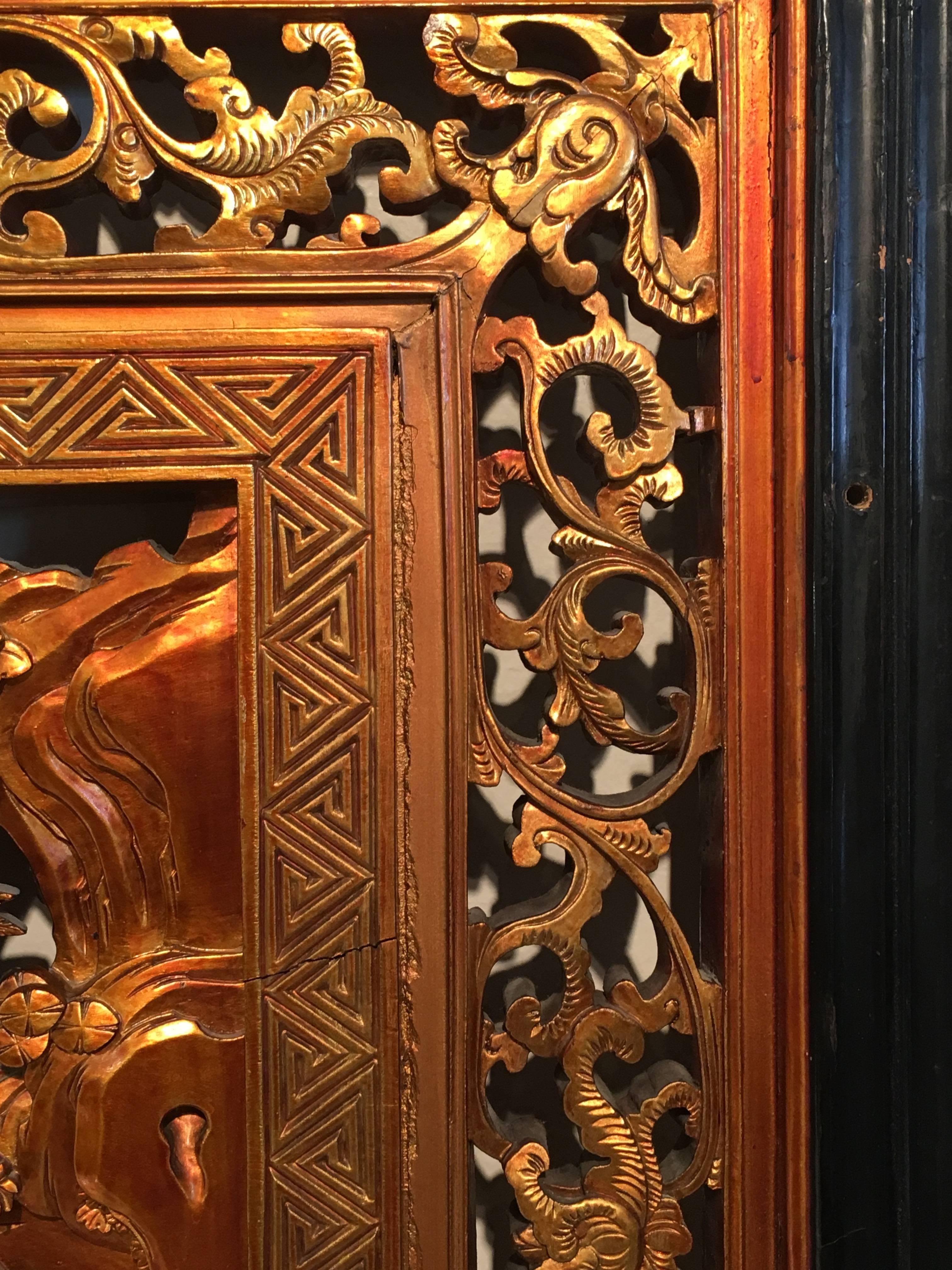 Chinese Carved and Pierced Double-Sided Gilt Lacquer Wall Panel, Qing Dynasty 3