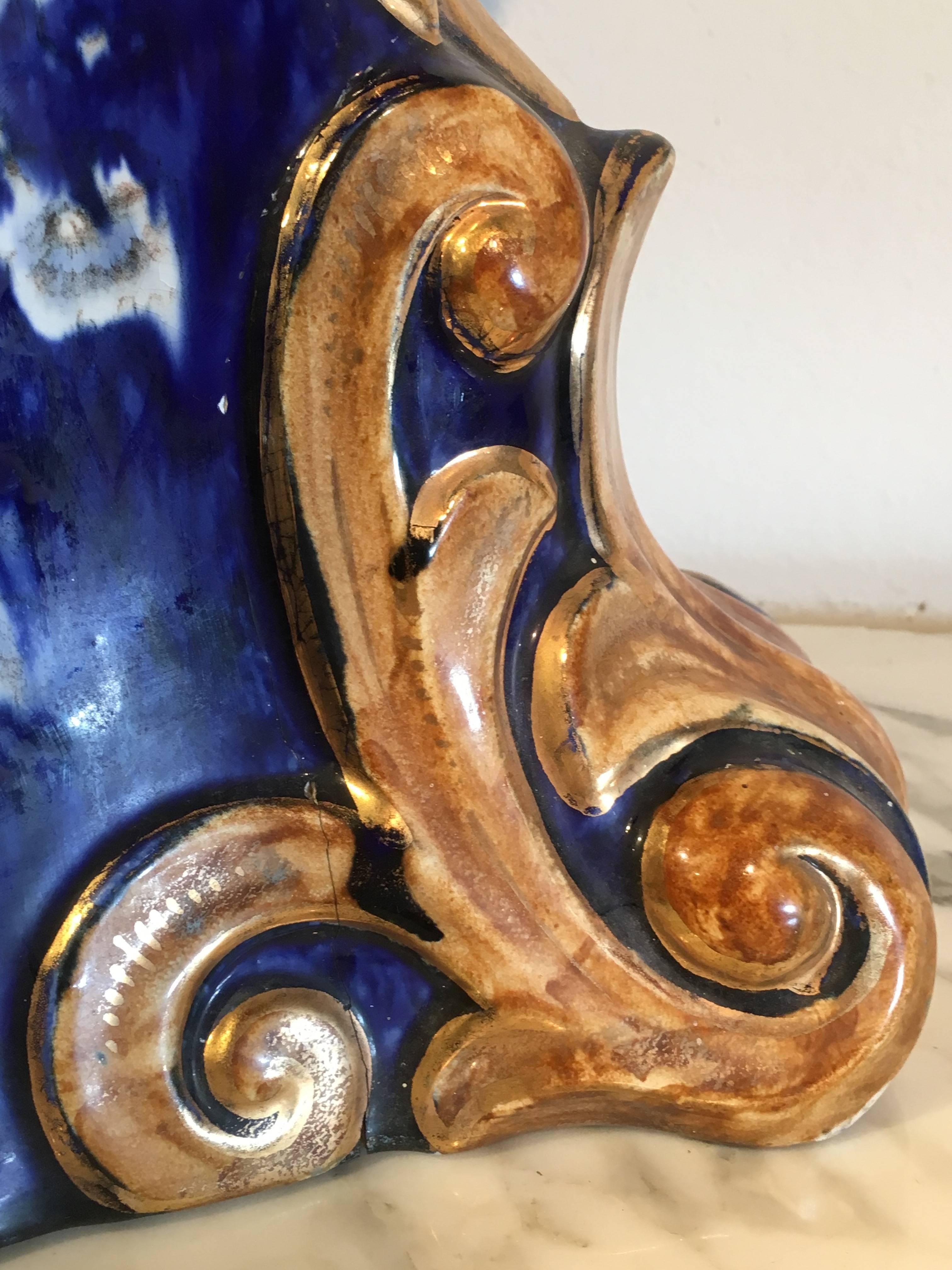 Majolica Cobalt Blue Garden Seat or Pedestal, Late 19th Century, Italy For Sale 2