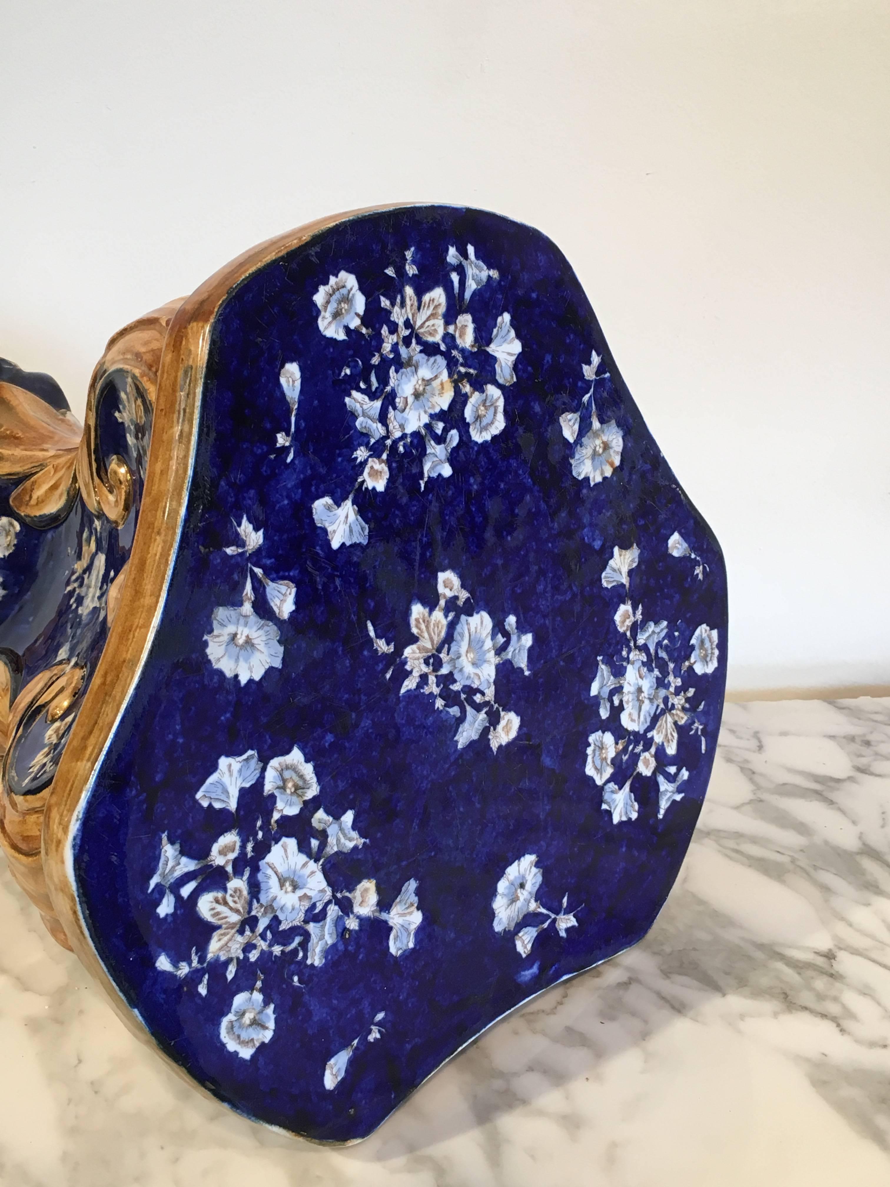 Majolica Cobalt Blue Garden Seat or Pedestal, Late 19th Century, Italy For Sale 1