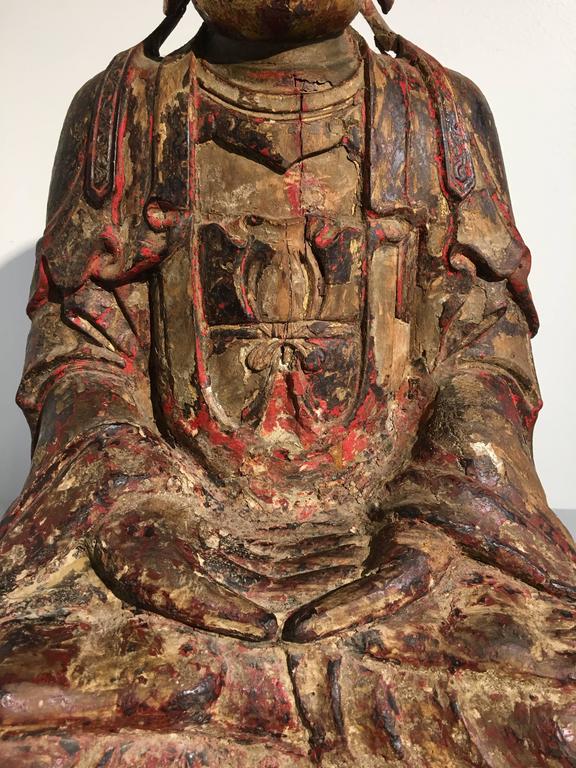 Chinese Ming Dynasty Carved, Painted and Giltwood Amitayus Buddha For Sale 3