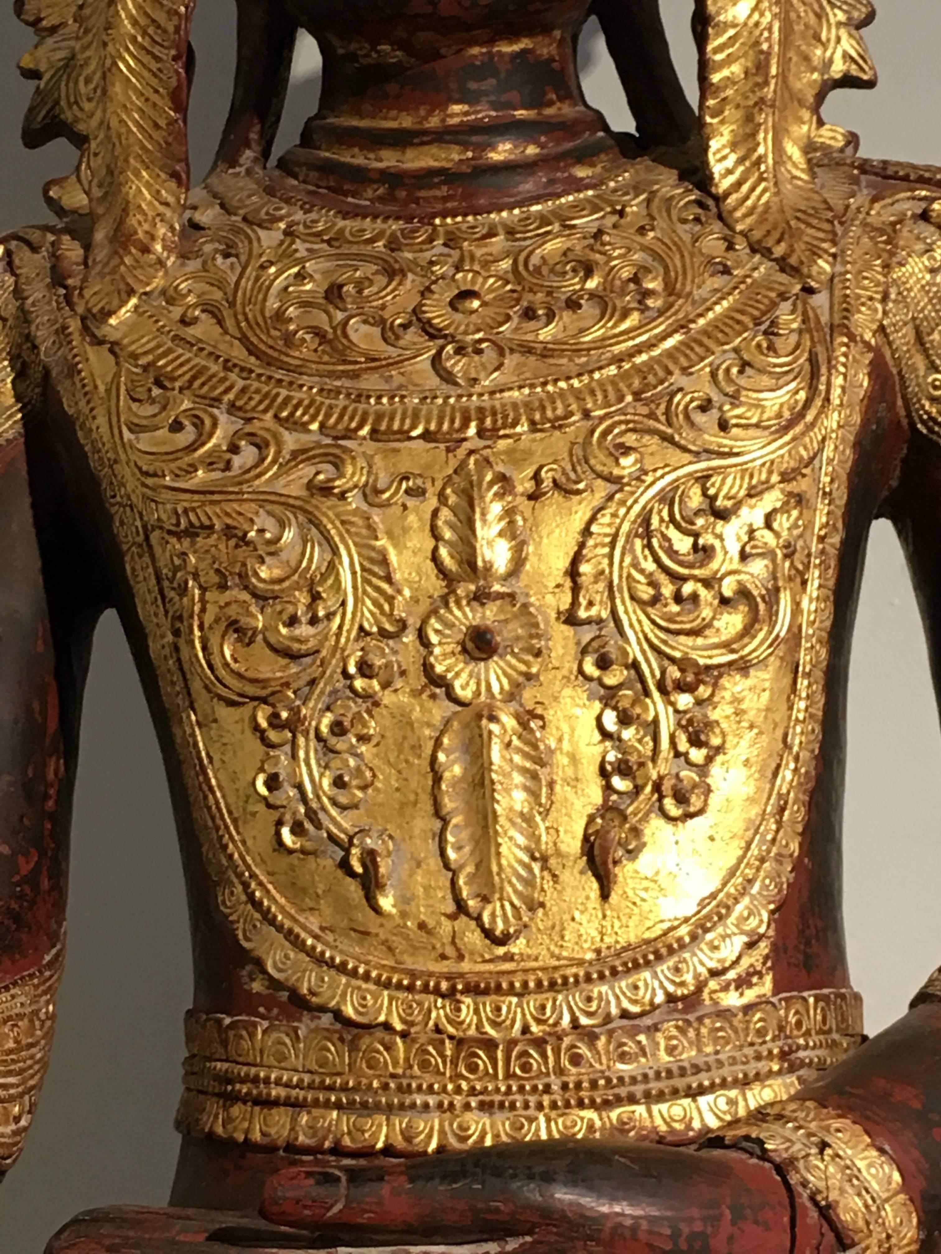 Large Burmese Dry Lacquer Gilt Crowned Buddha,  Early 20th Century  4