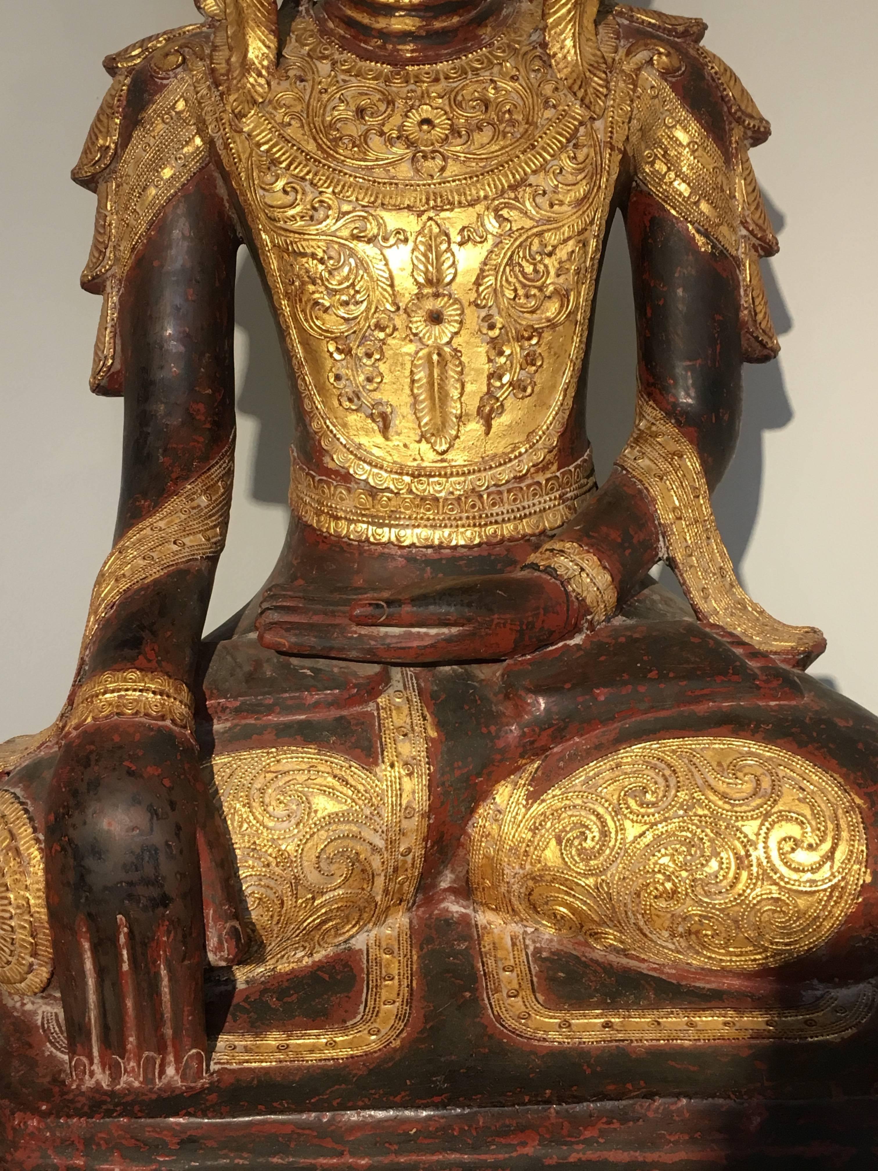 Large Burmese Dry Lacquer Gilt Crowned Buddha,  Early 20th Century  3
