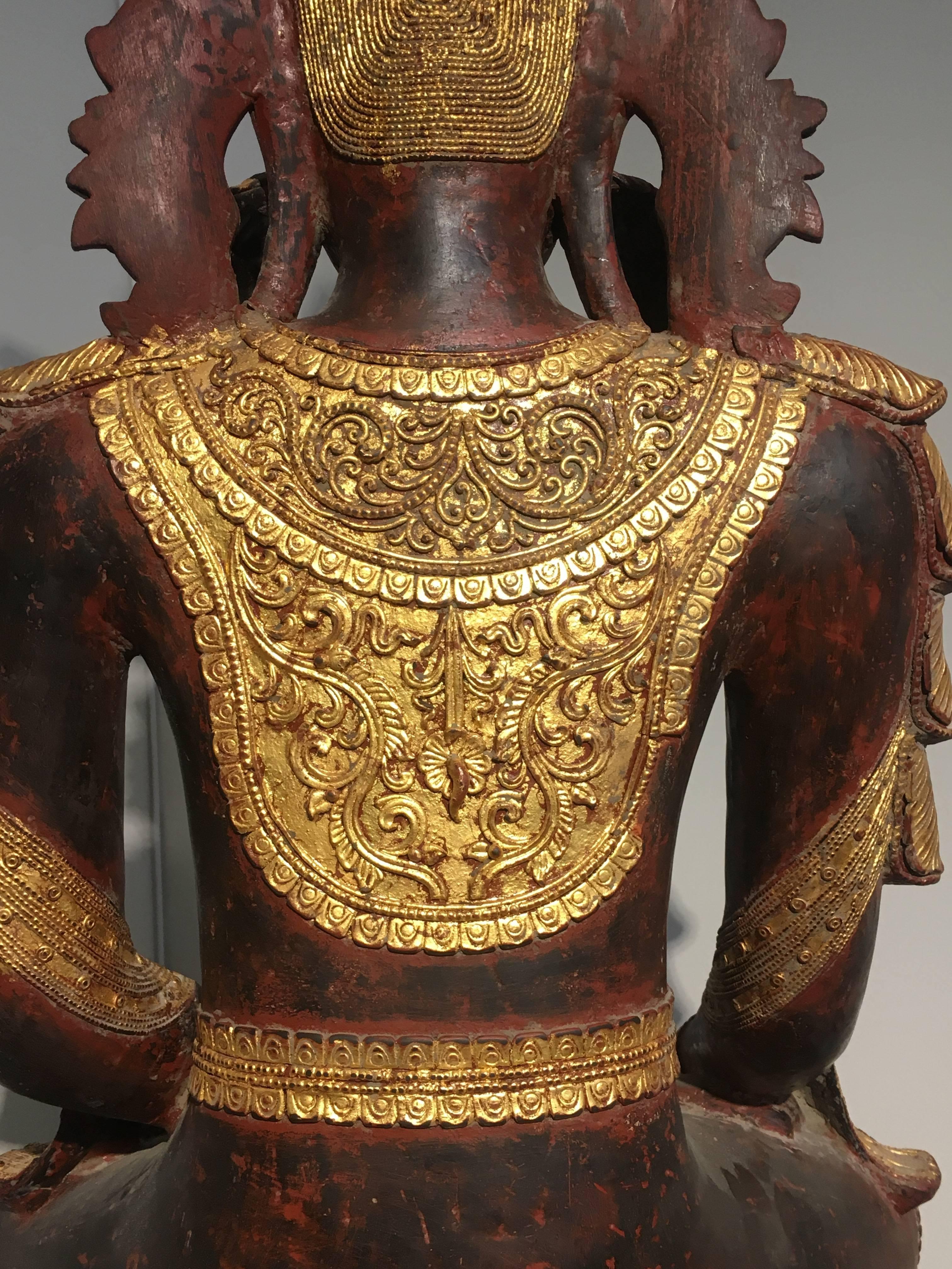 Large Burmese Dry Lacquer Gilt Crowned Buddha,  Early 20th Century  6